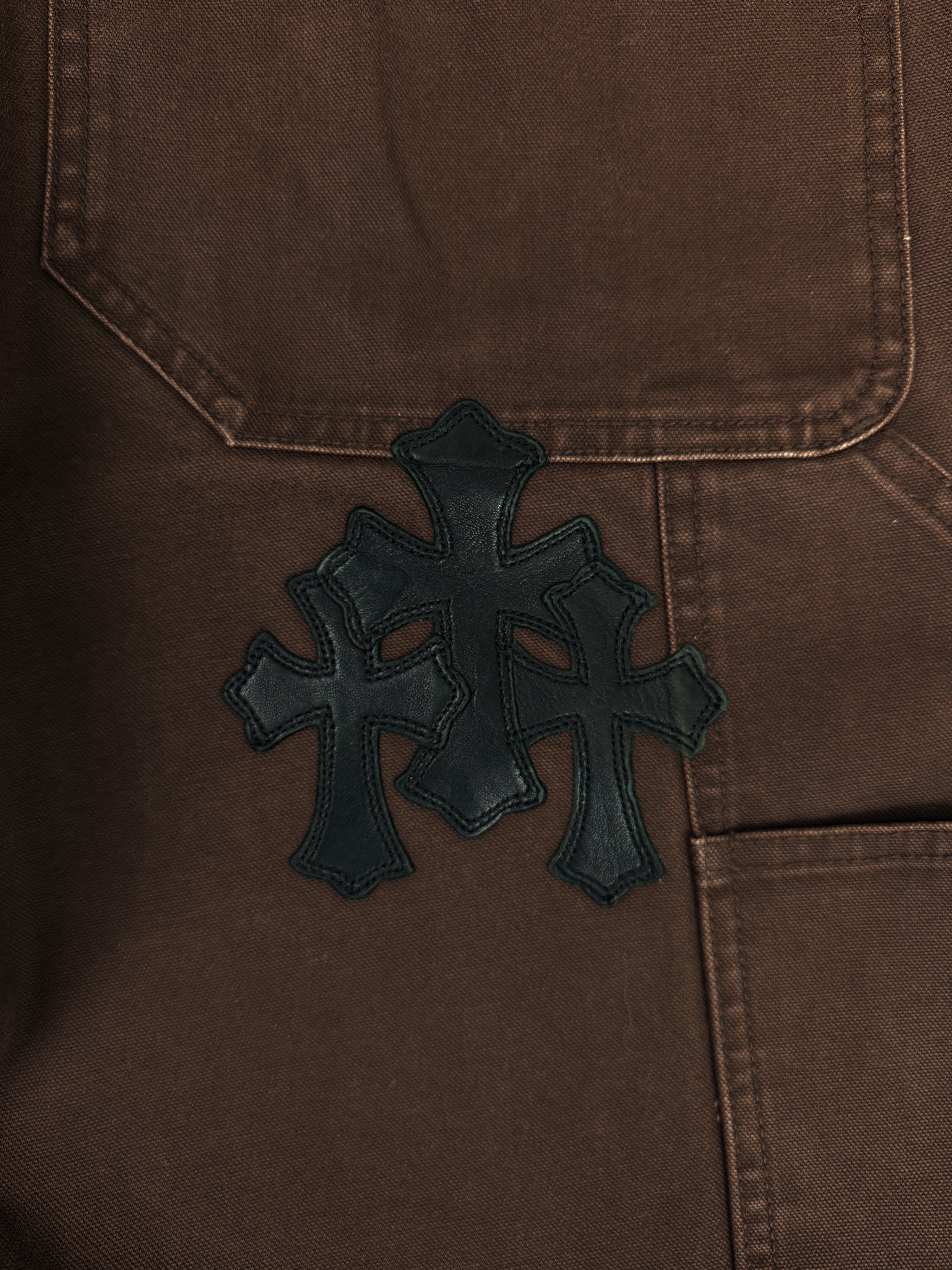 Chrome Hearts 20 Leather Cross Patch Double Knee Denim Carpenter Pants