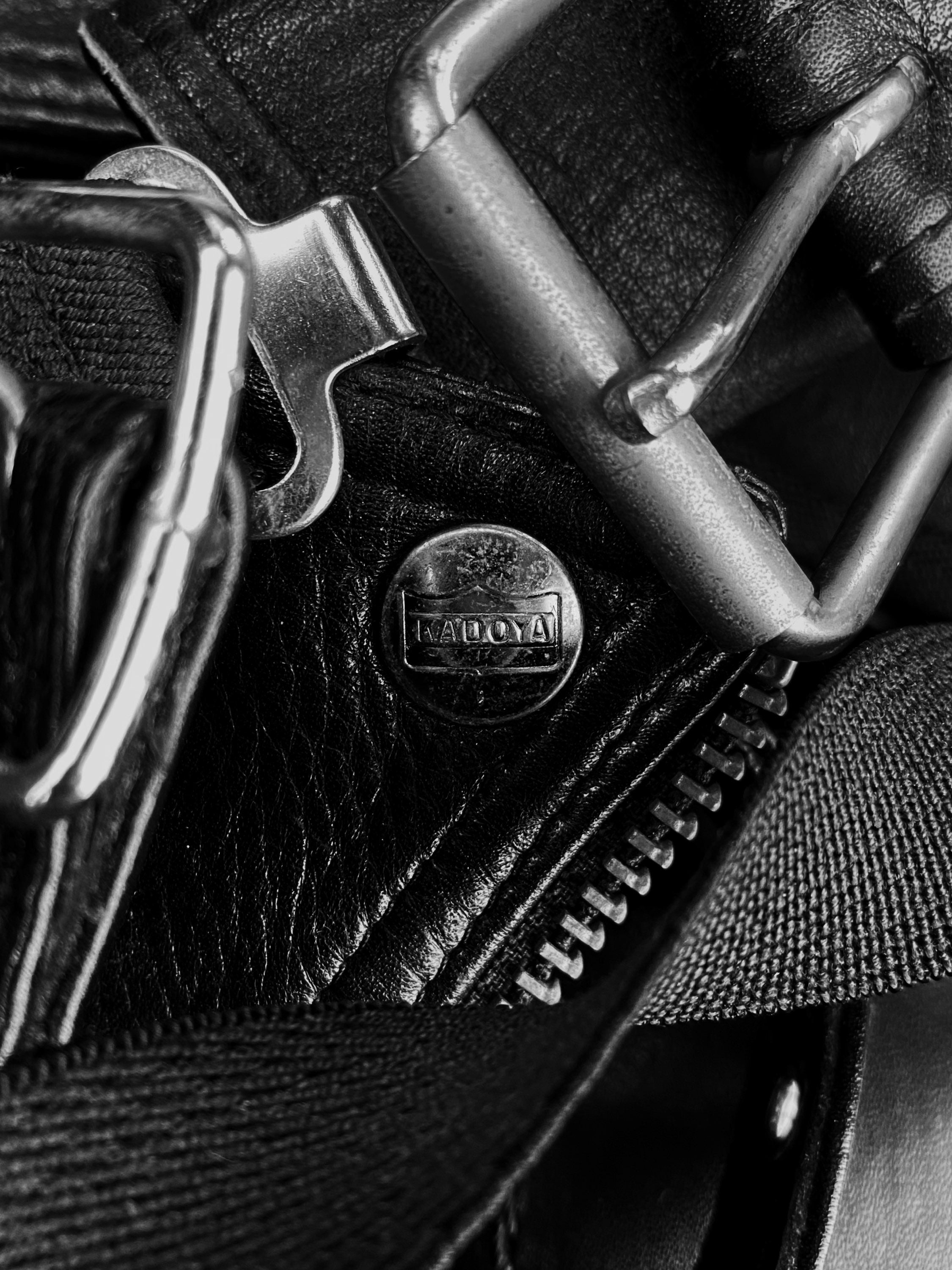 00s Kadoya ‘Battle Suit’ Armoured Black Leather Biker Jacket