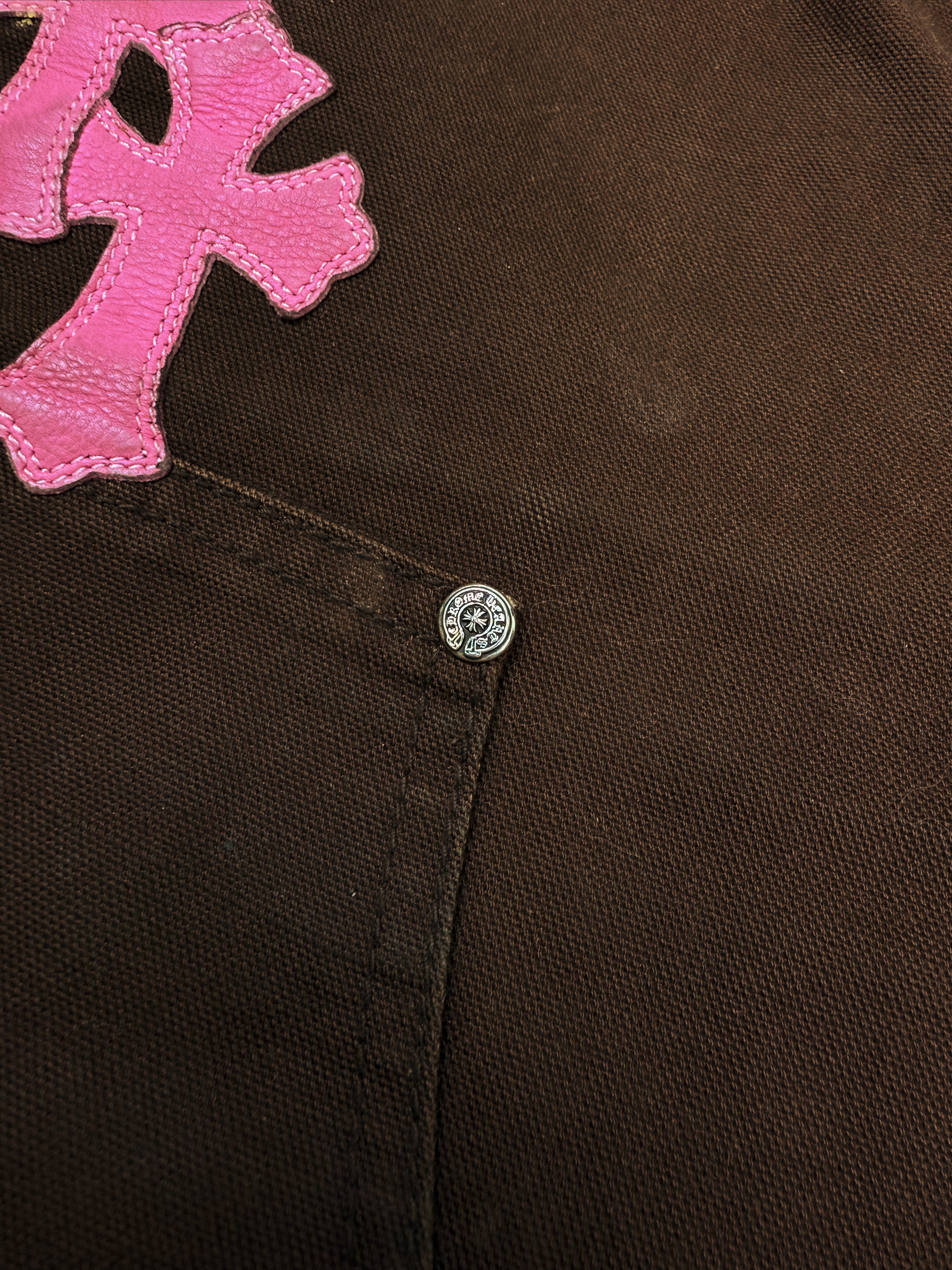 Chrome Hearts 12 Pink Cross Patch Brown Double Knee Carpenter Pants