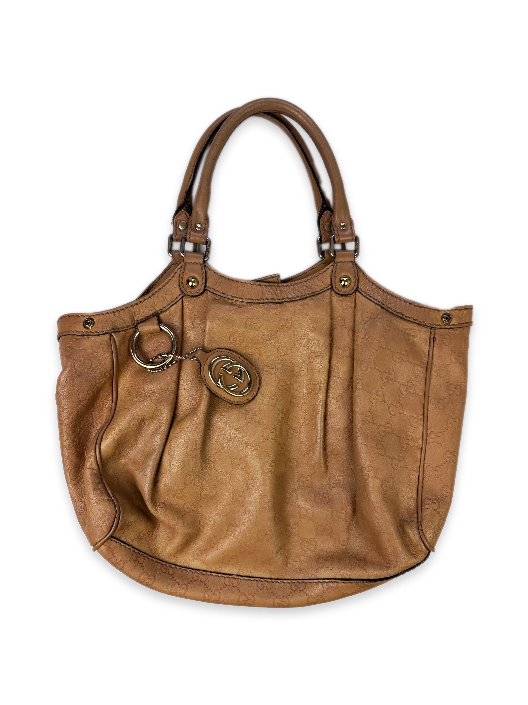 Gucci Beige ‘Guccissima’ Embossed GG Monogram Leather Handbag
