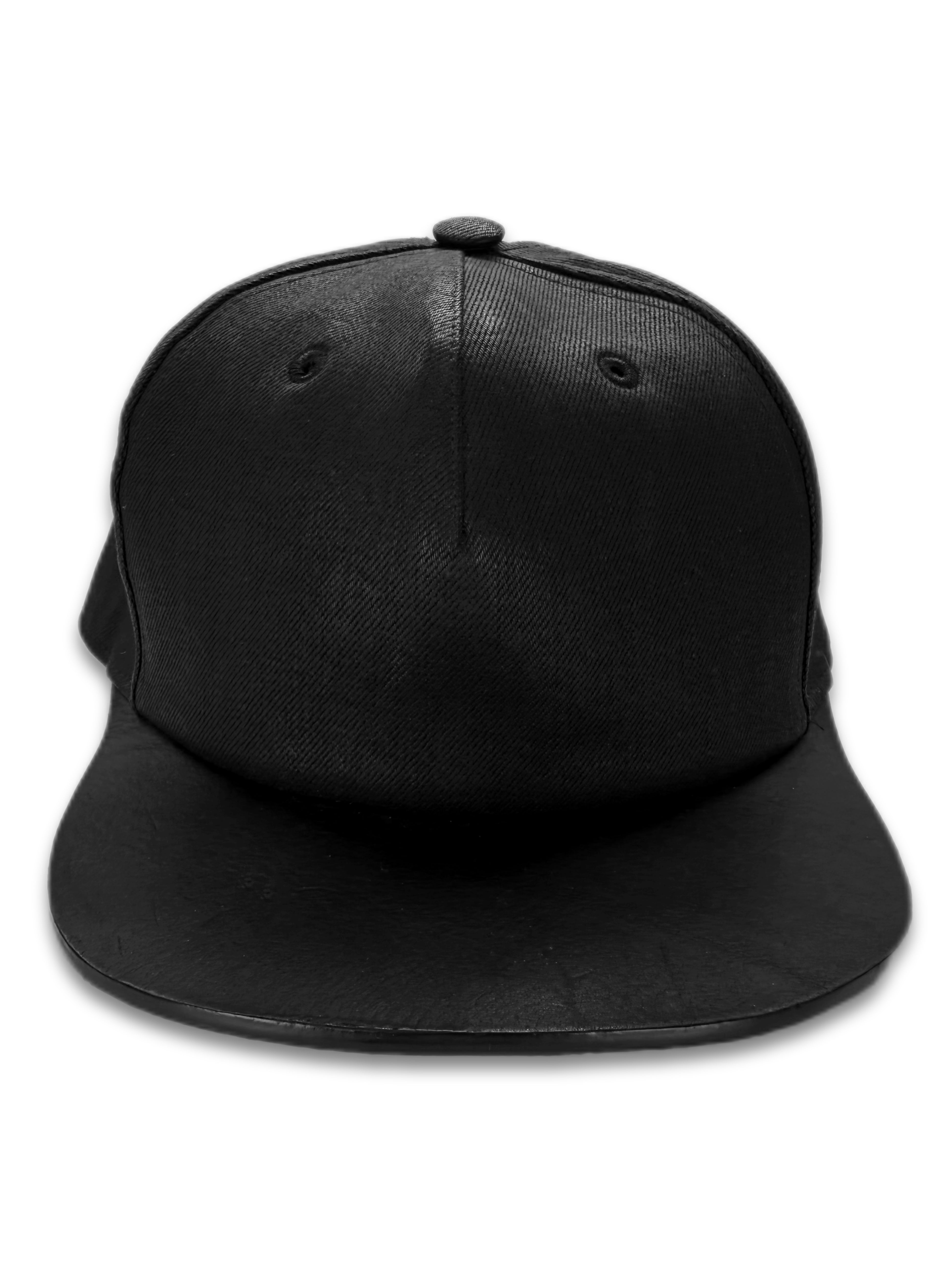 Rick Owens Black Leather Waxed Denim Snap Back Hat w/ Bag