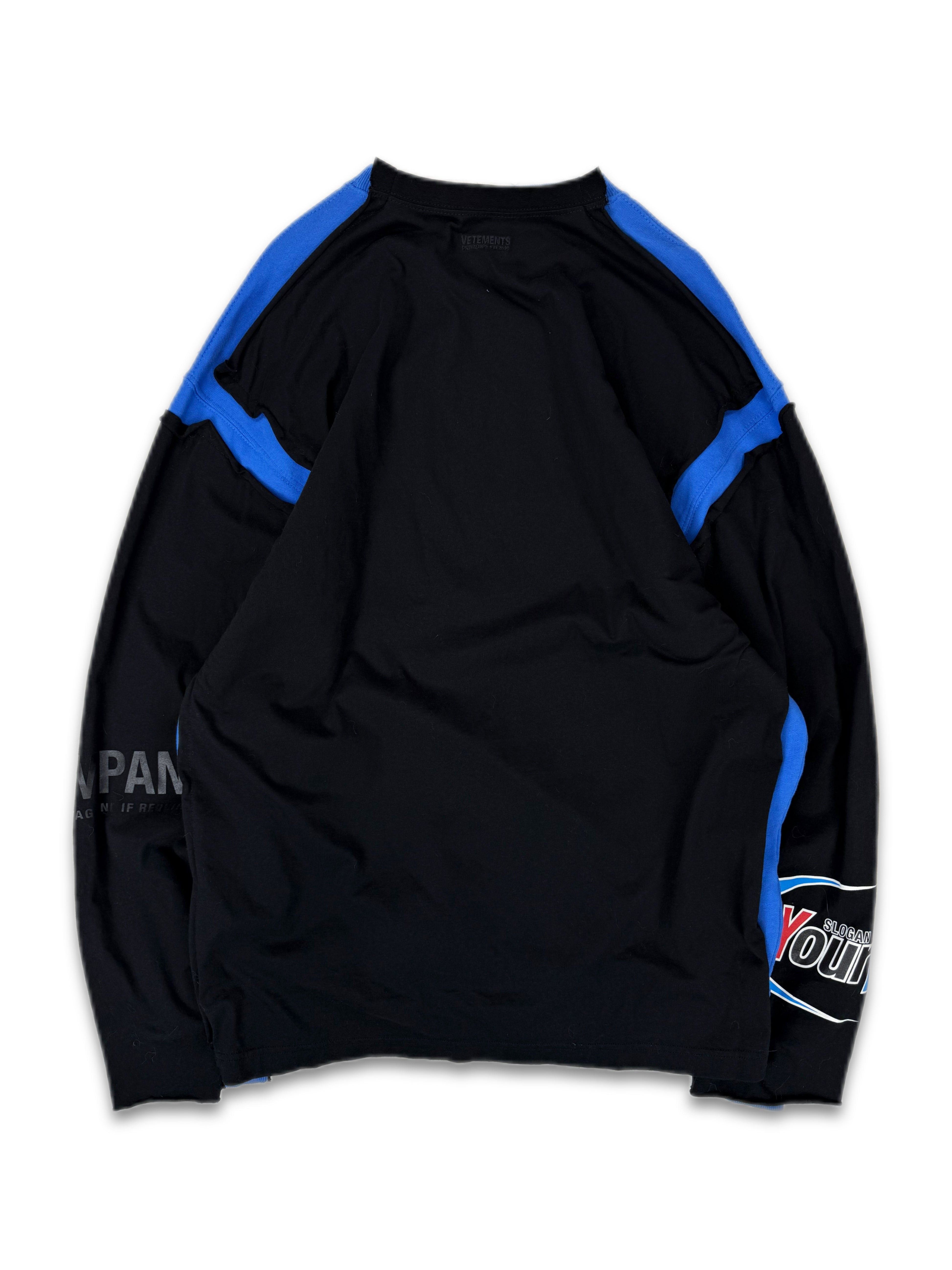 SS19 Vetements ‘Company Name’ Black / Blue Layered Crewneck