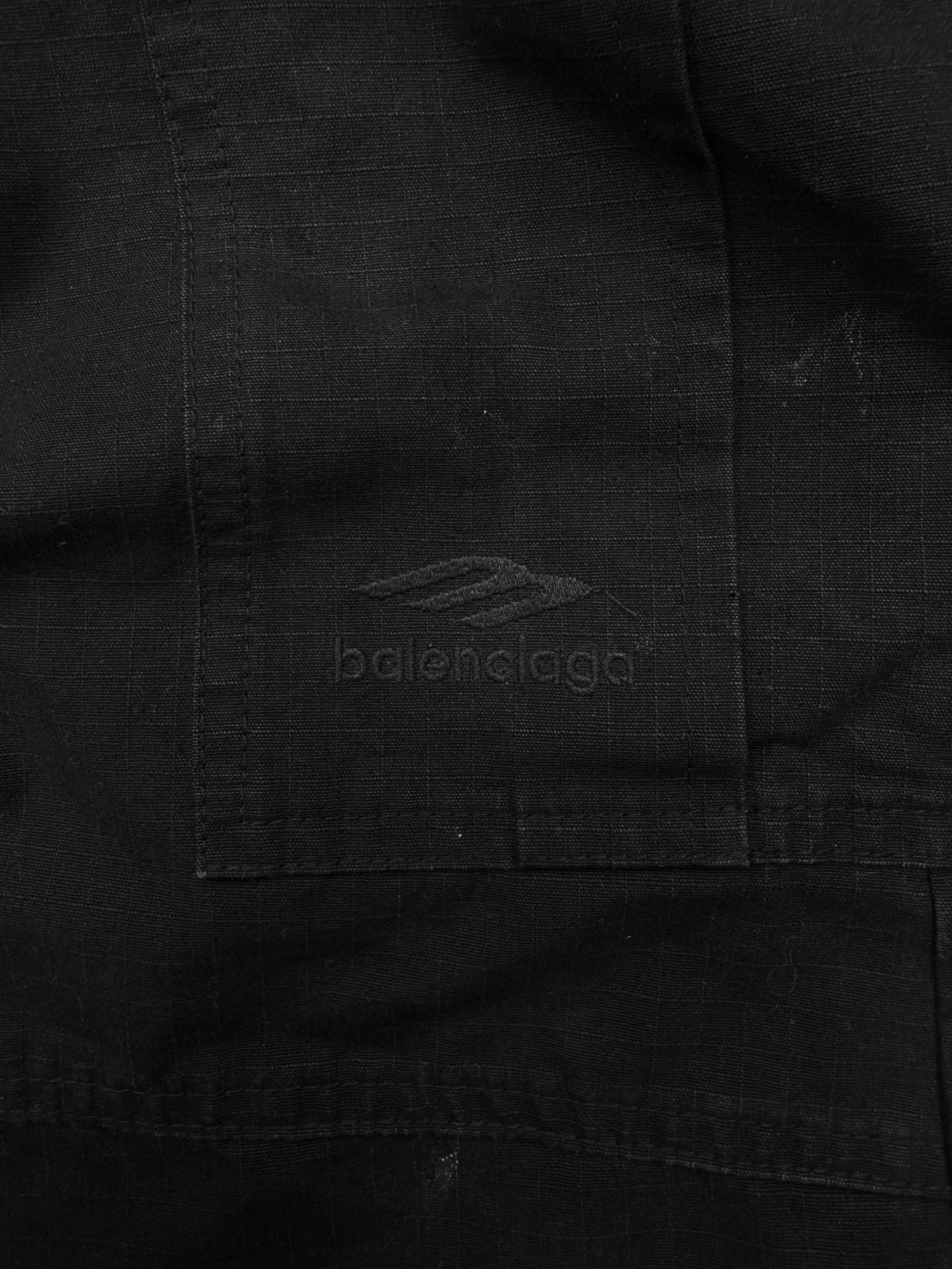 SS22 Balenciaga ‘3B’ Sporty Icon Rip Stop Black Baggy Cargo Pants