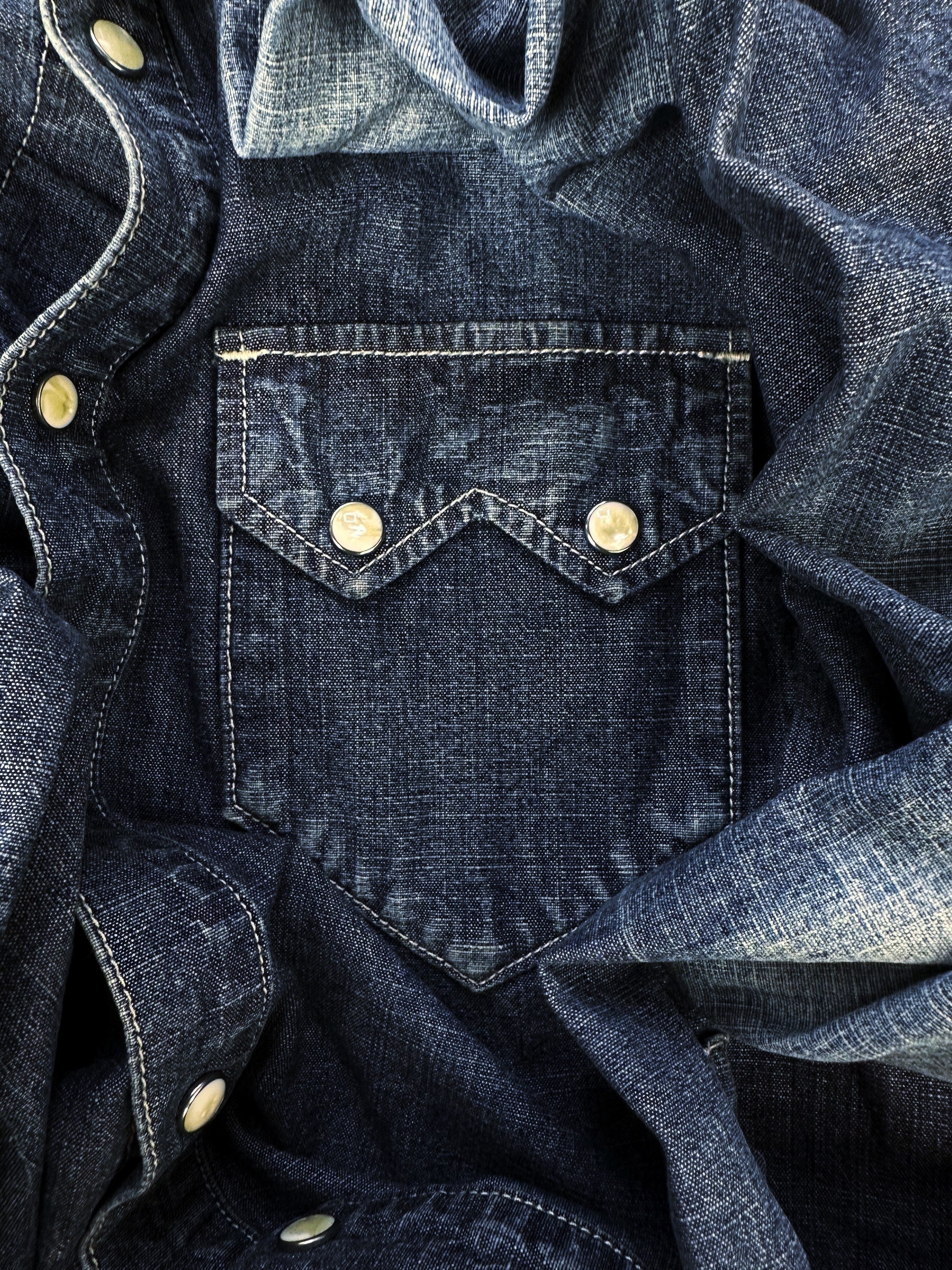 Tete Homme Western Style Denim Two Tone Collared Overcoat