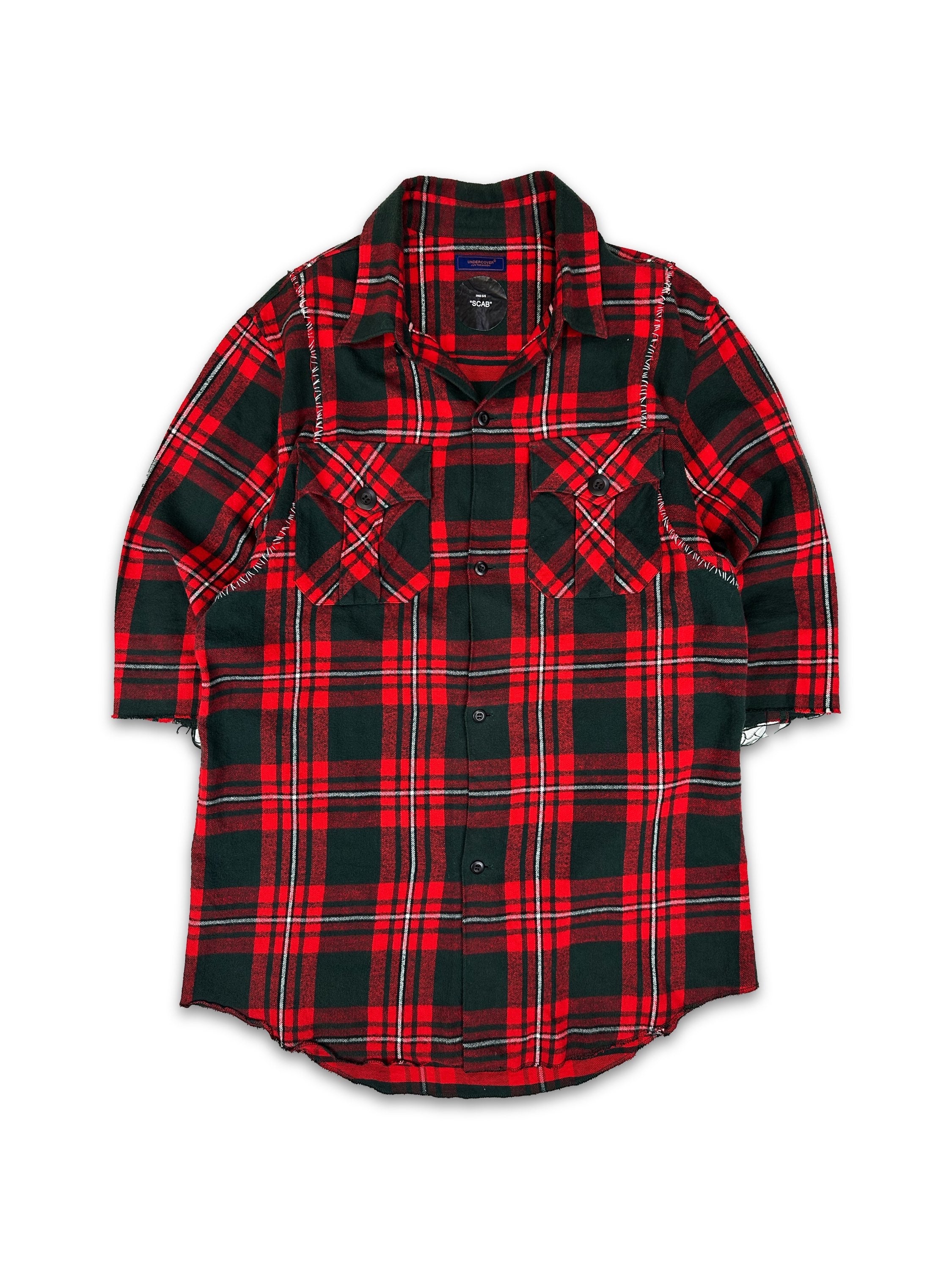 SS03 Undercover Scab ‘Step Inside’ Red Checkered Slogan Flannel Shirt