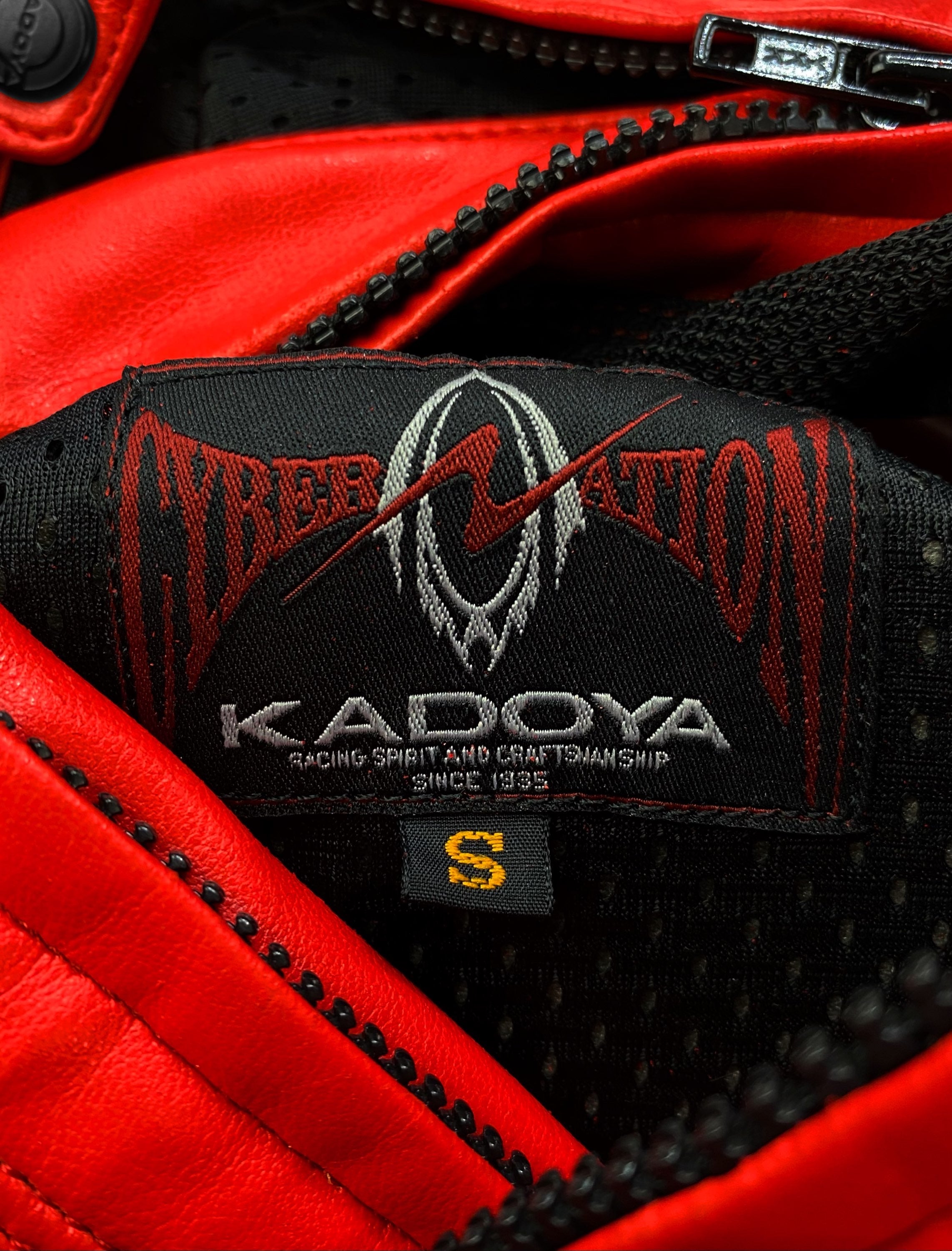 90s Kadoya ‘Geometric’ Padded Cherry Red Leather Biker Jacket
