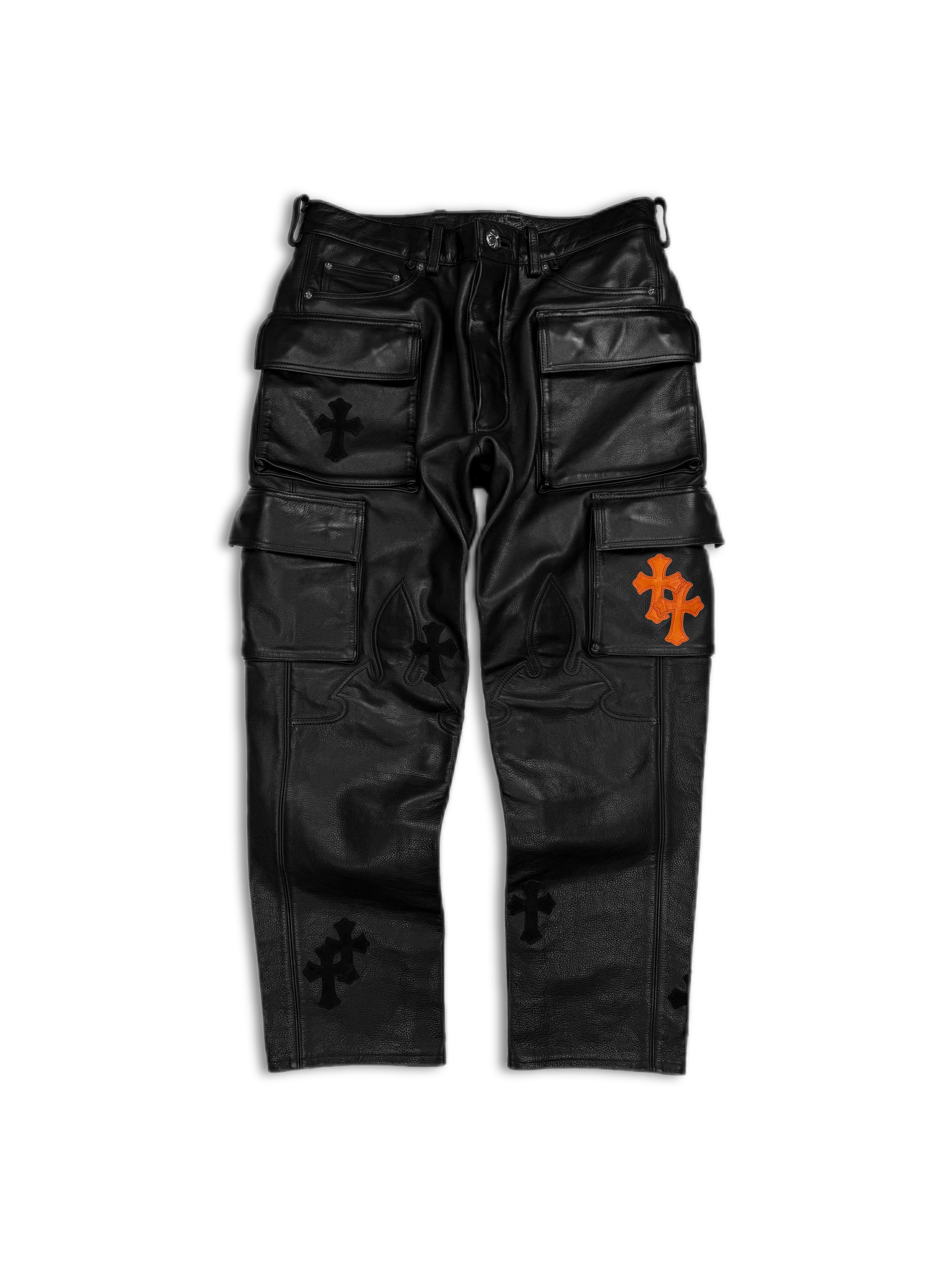 Chrome Hearts Leather ‘Fatigue’ Cargo Orange Cross Patch Pants