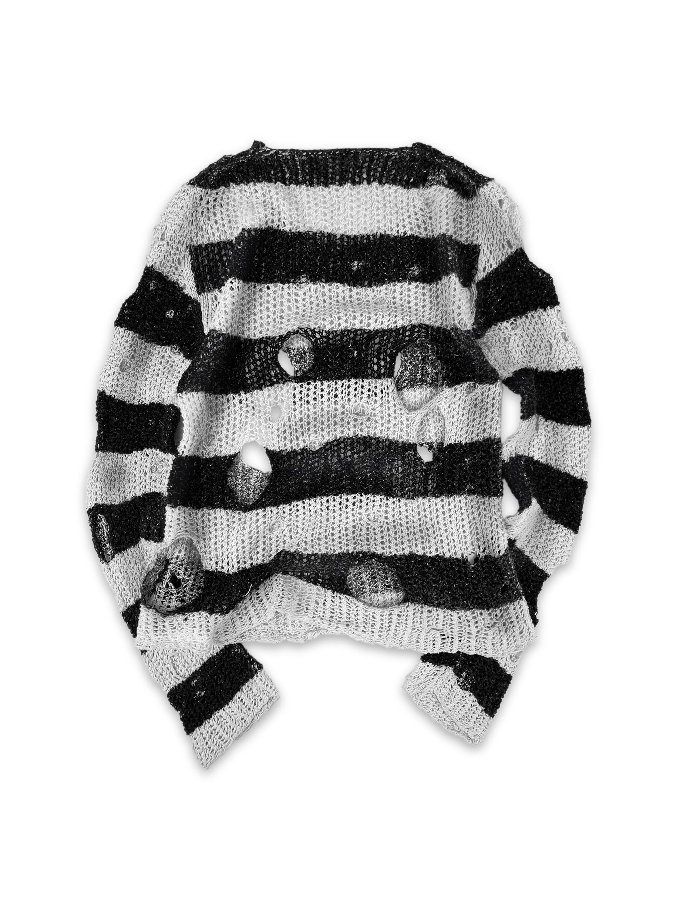 AW14 Junya Watanabe ‘Striped’ Loose Gauge Distressed Knit Sweater