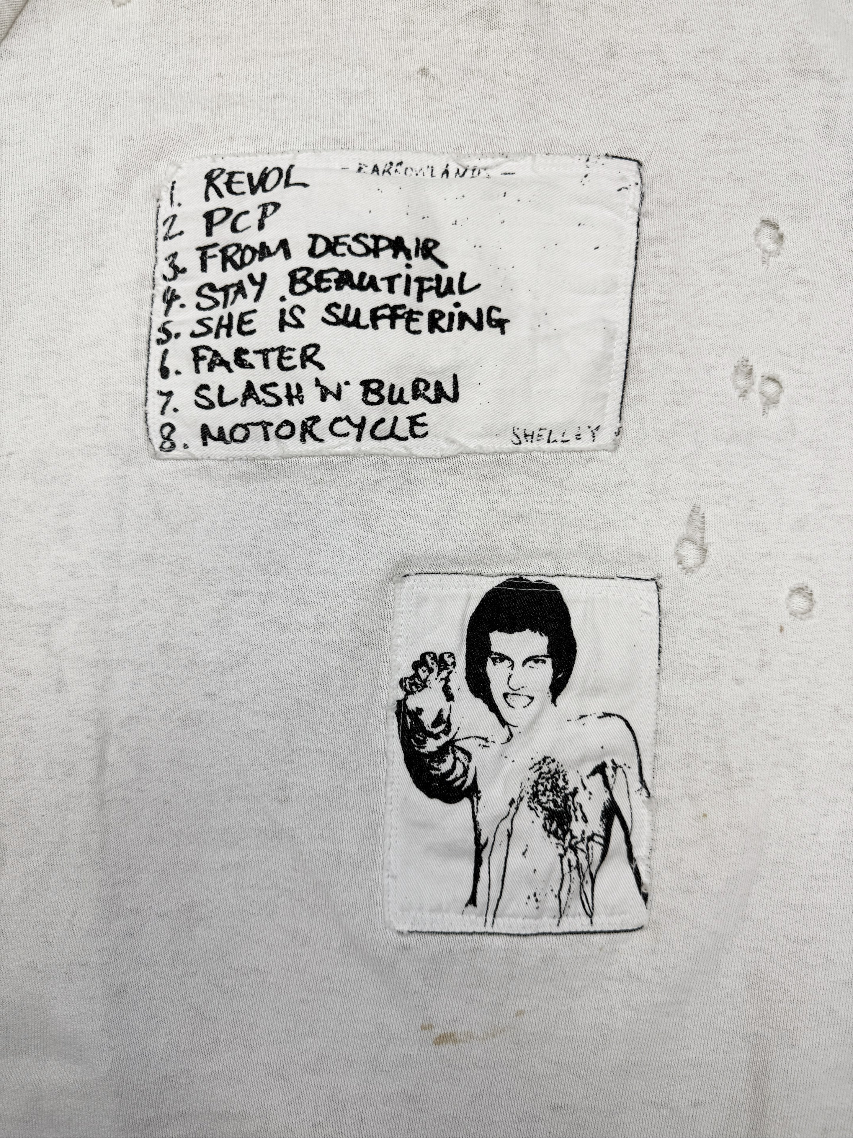 AW01 Raf Simons ‘Riot Riot Riot’ White Patchwork Crewneck