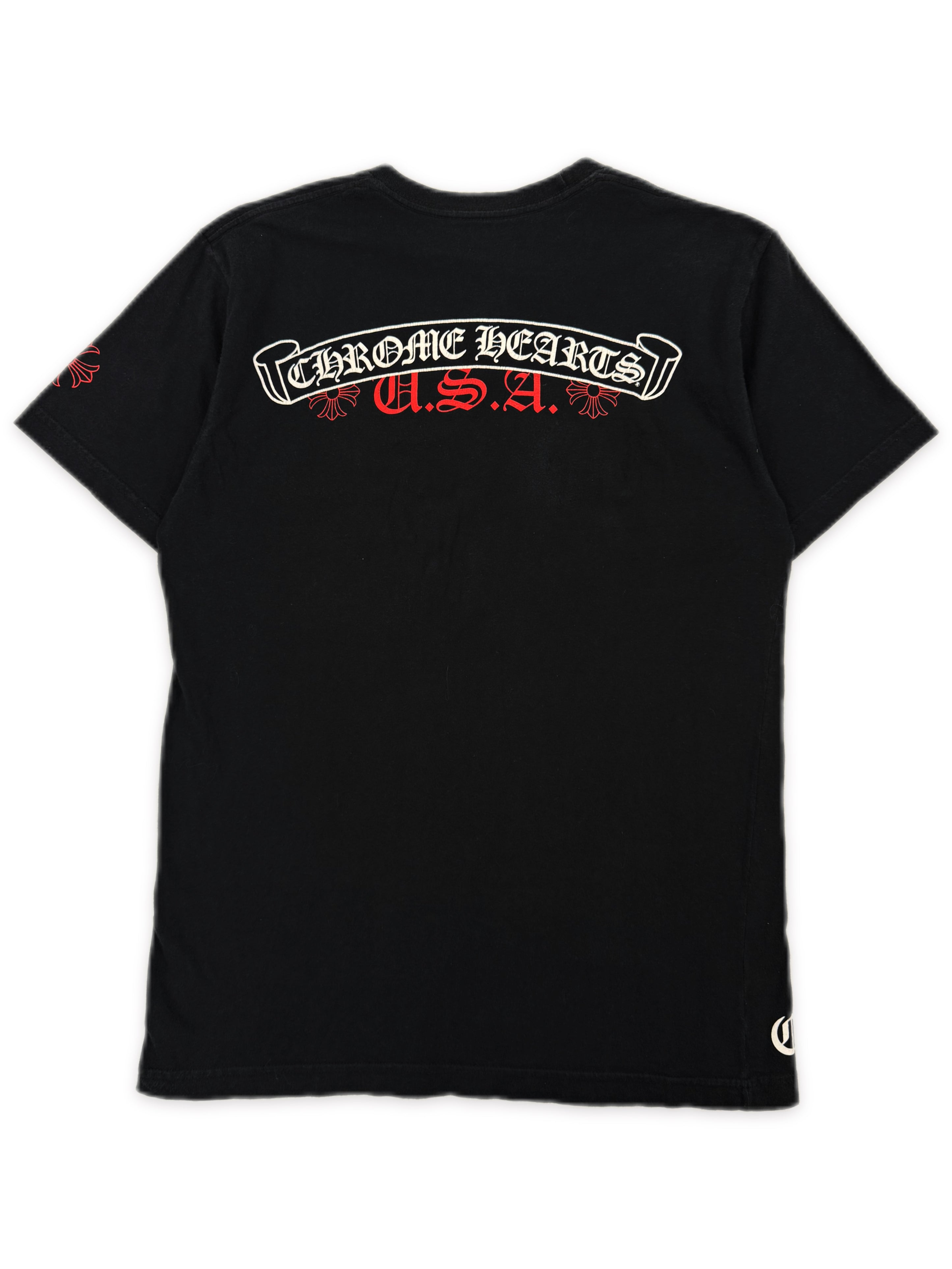 Chrome Hearts USA Red Scroll Logo Black Pocket T-Shirt