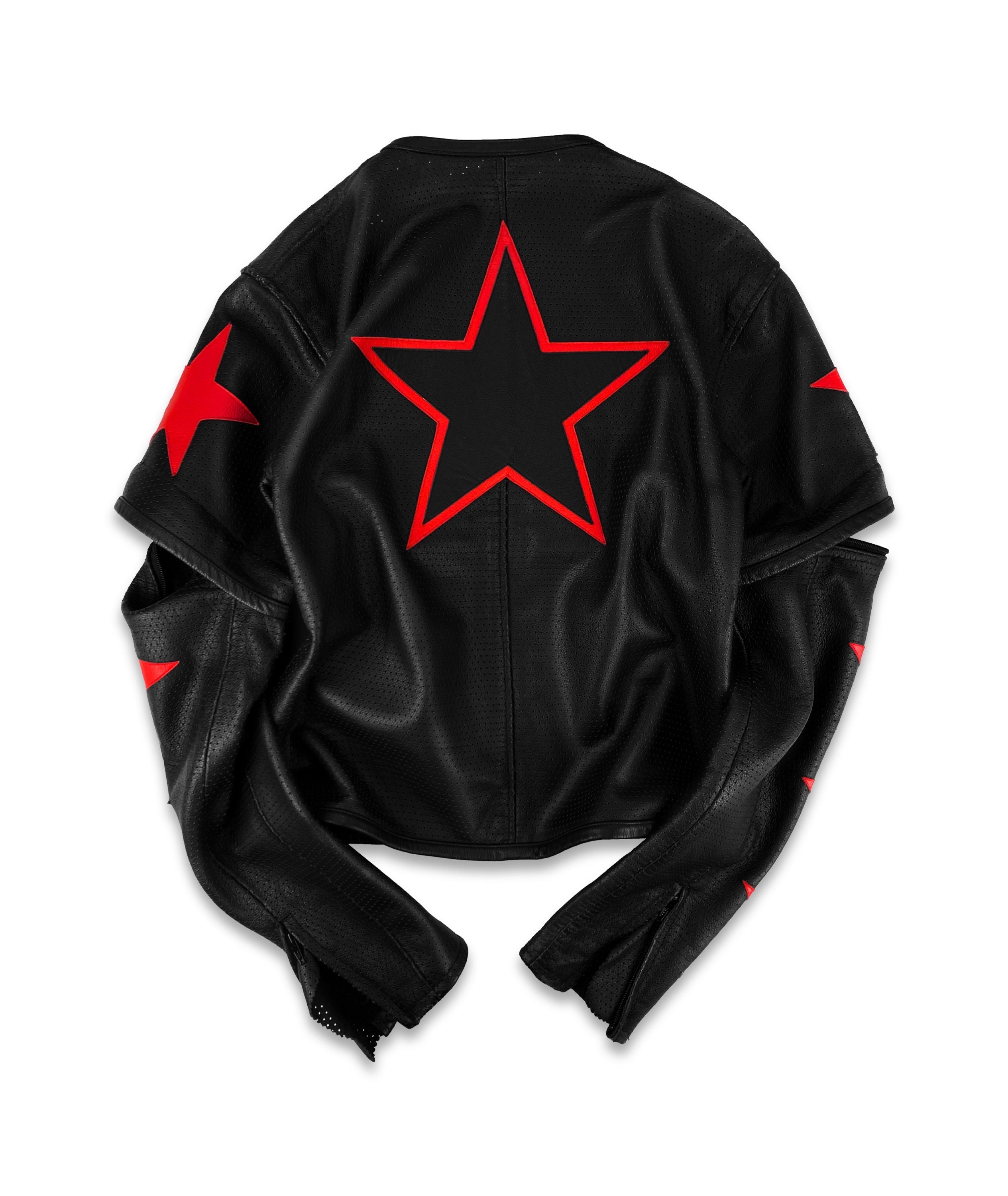 90s Kadoya ‘Black Horse’ Perforated Leather Star Biker Jacket