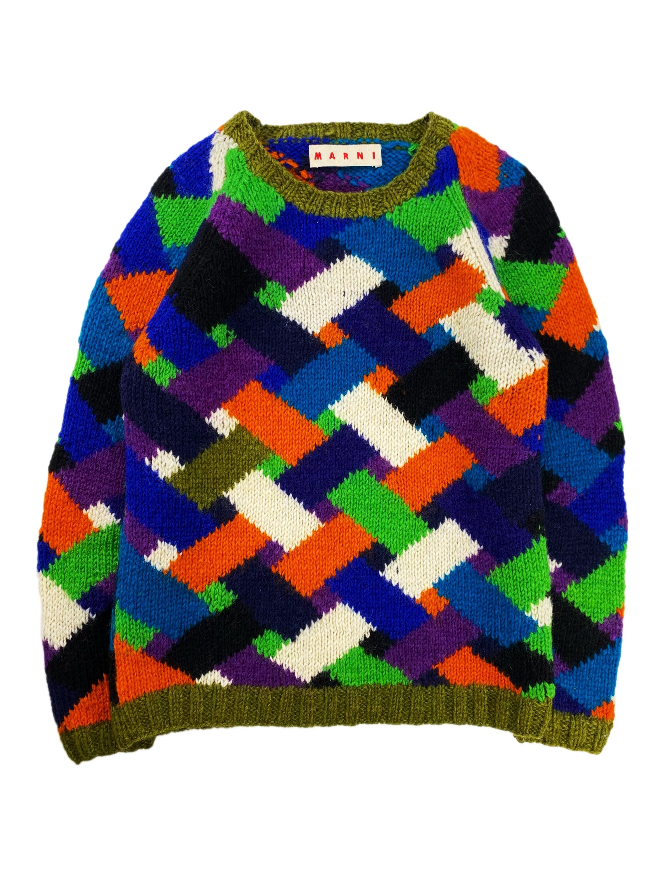 Marni Colour Block Weaved Pattern Tonal Knit Sweater