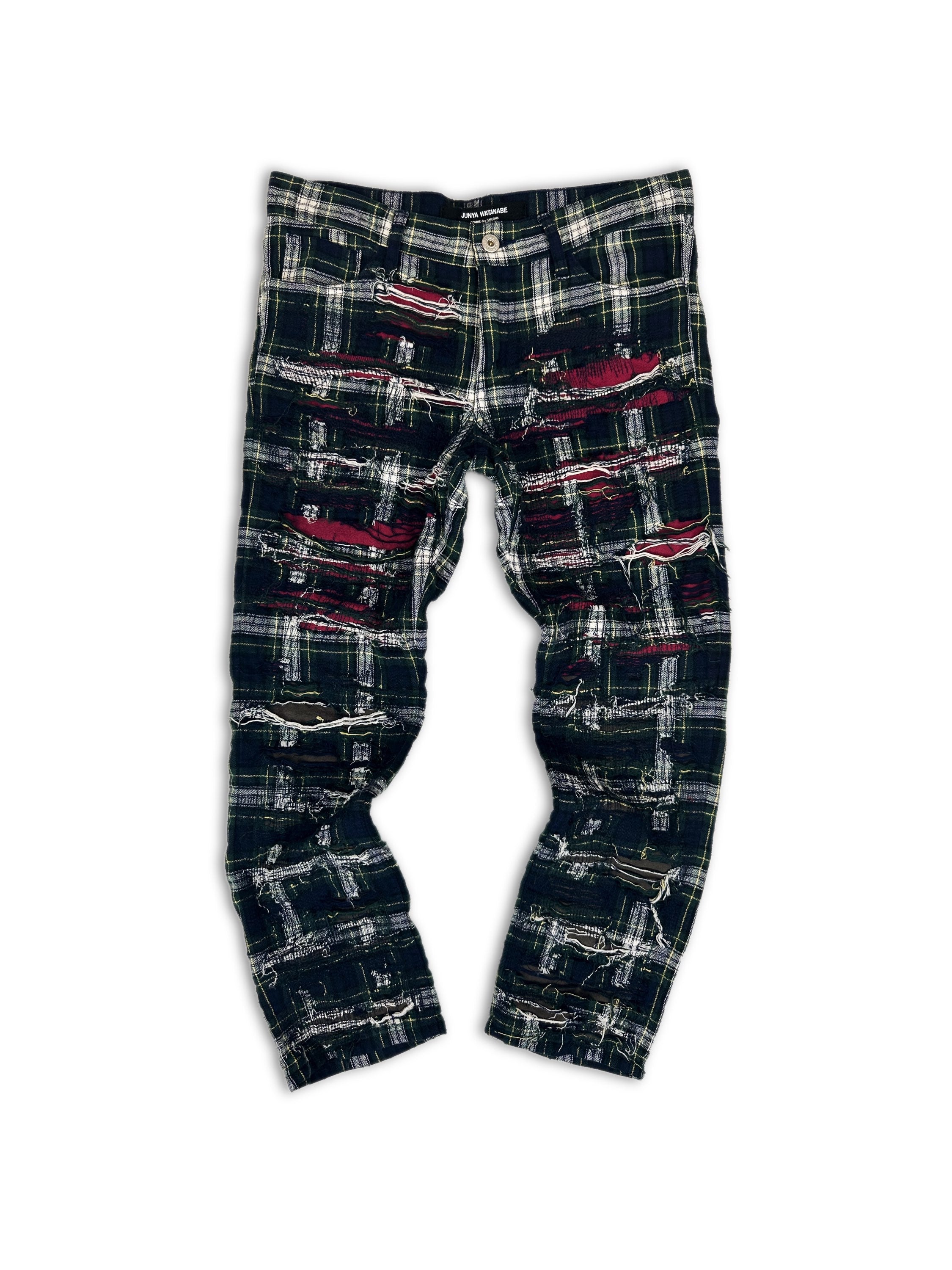 00s Junya Watanabe Plaid Distressed Cropped Two Tone Pants