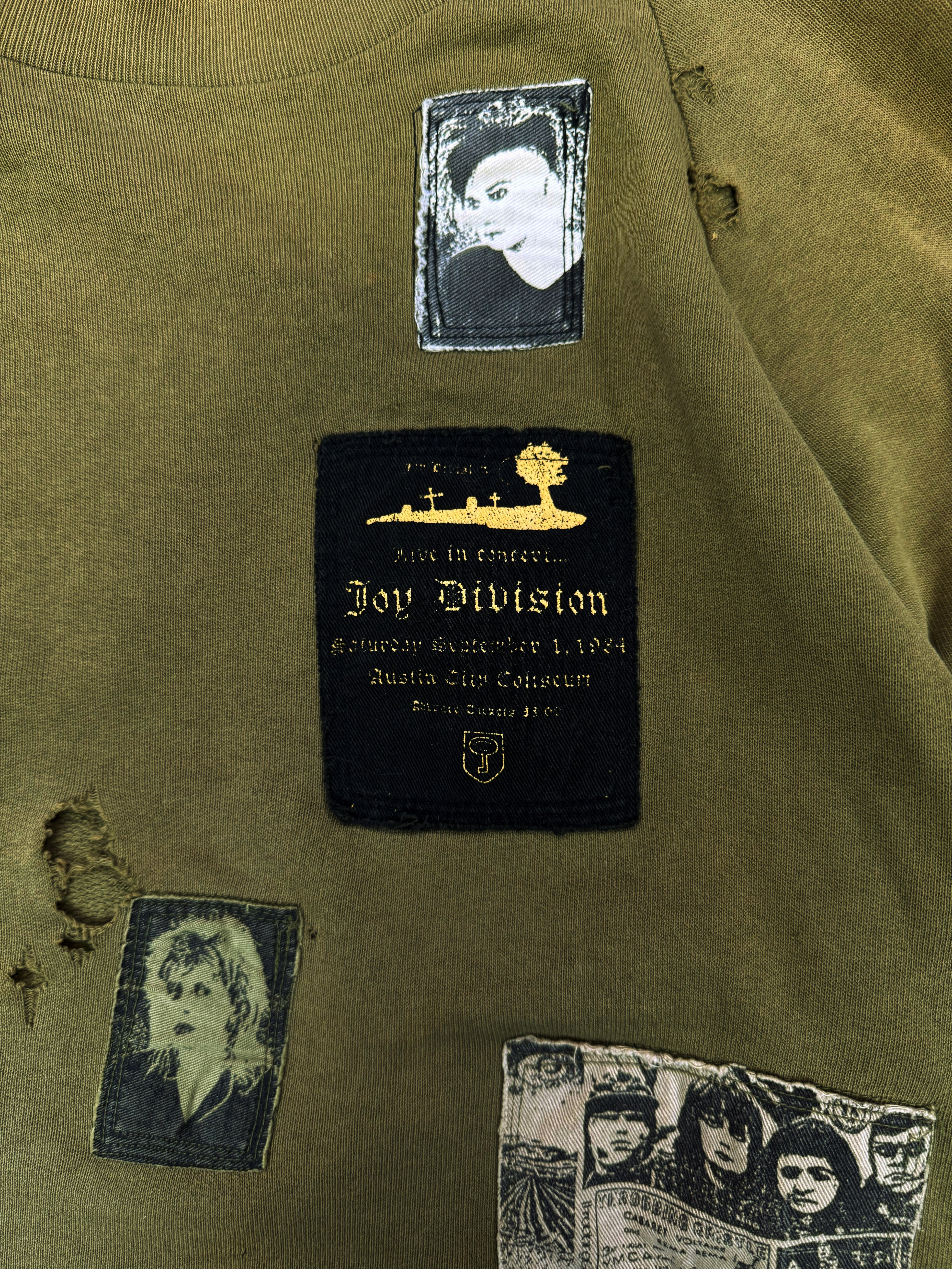 AW01 Raf Simons ‘Riot! Riot! Riot!’ Olive Green Patchwork Crewneck
