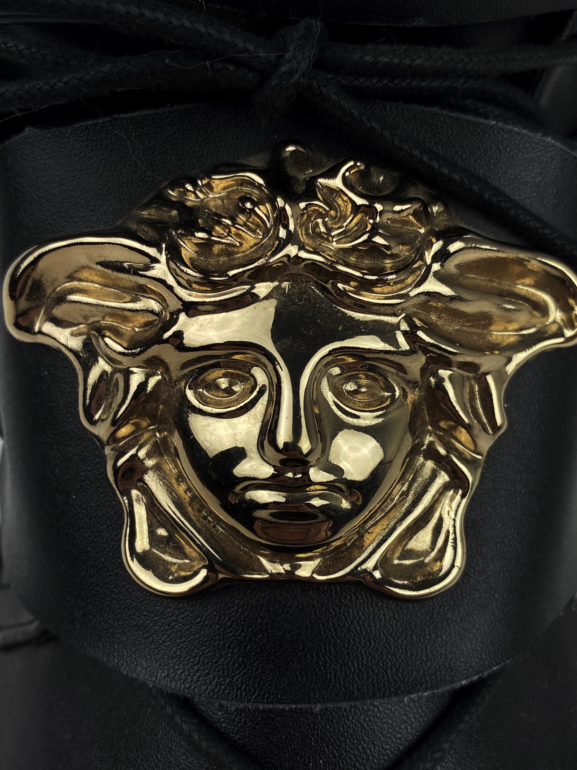 Versace ‘Medusa Head’ Gold Metallic Black Leather Hi-top Sneakers