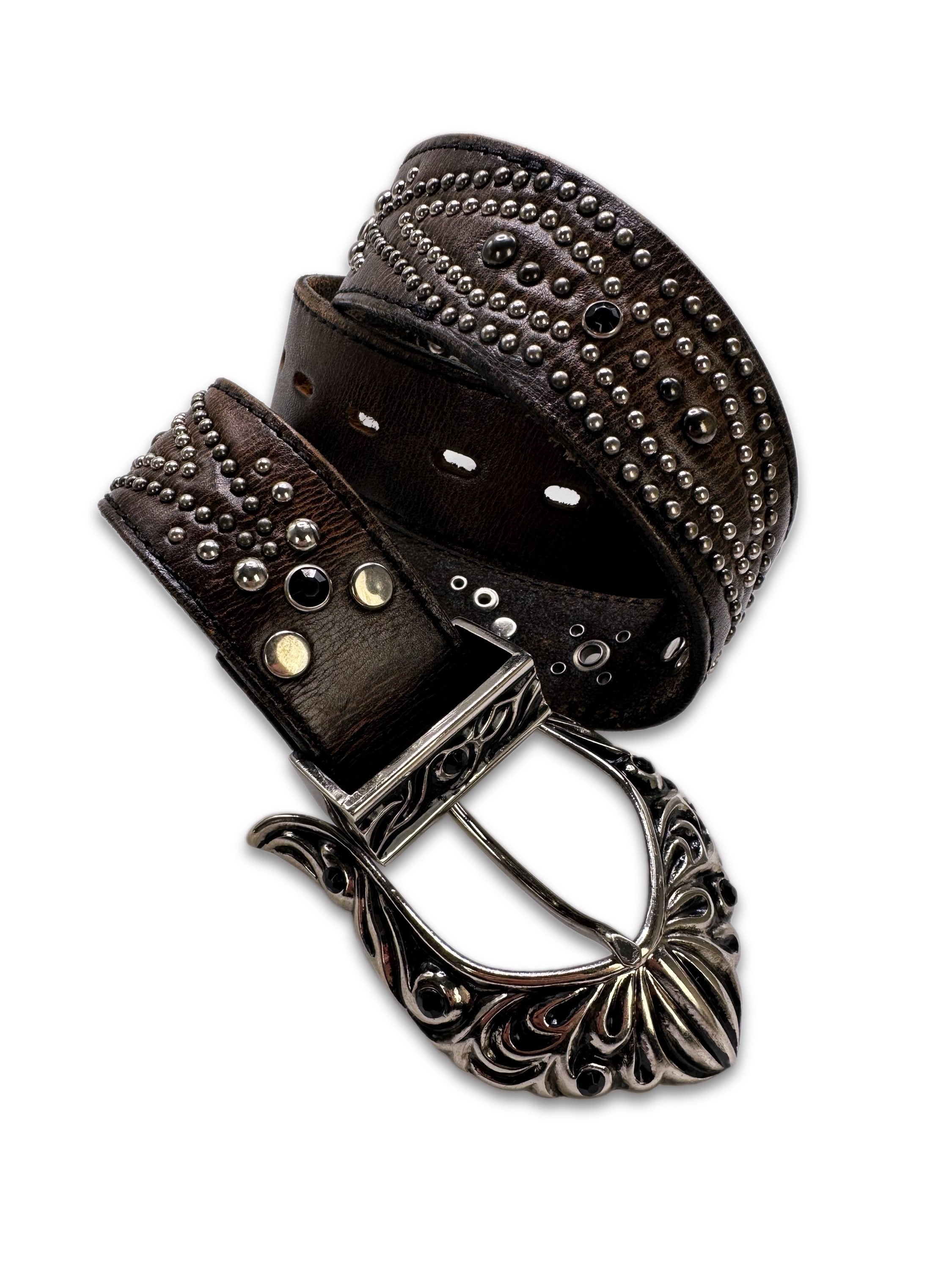 Tornado Mart Brown Leather Western Studded Belt