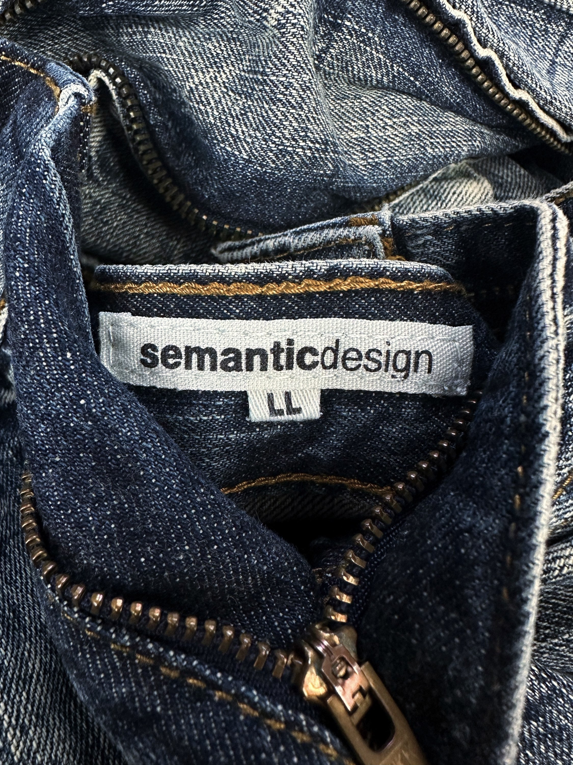 Semantic Design Blue Light Wash Distressed Cargo Denim