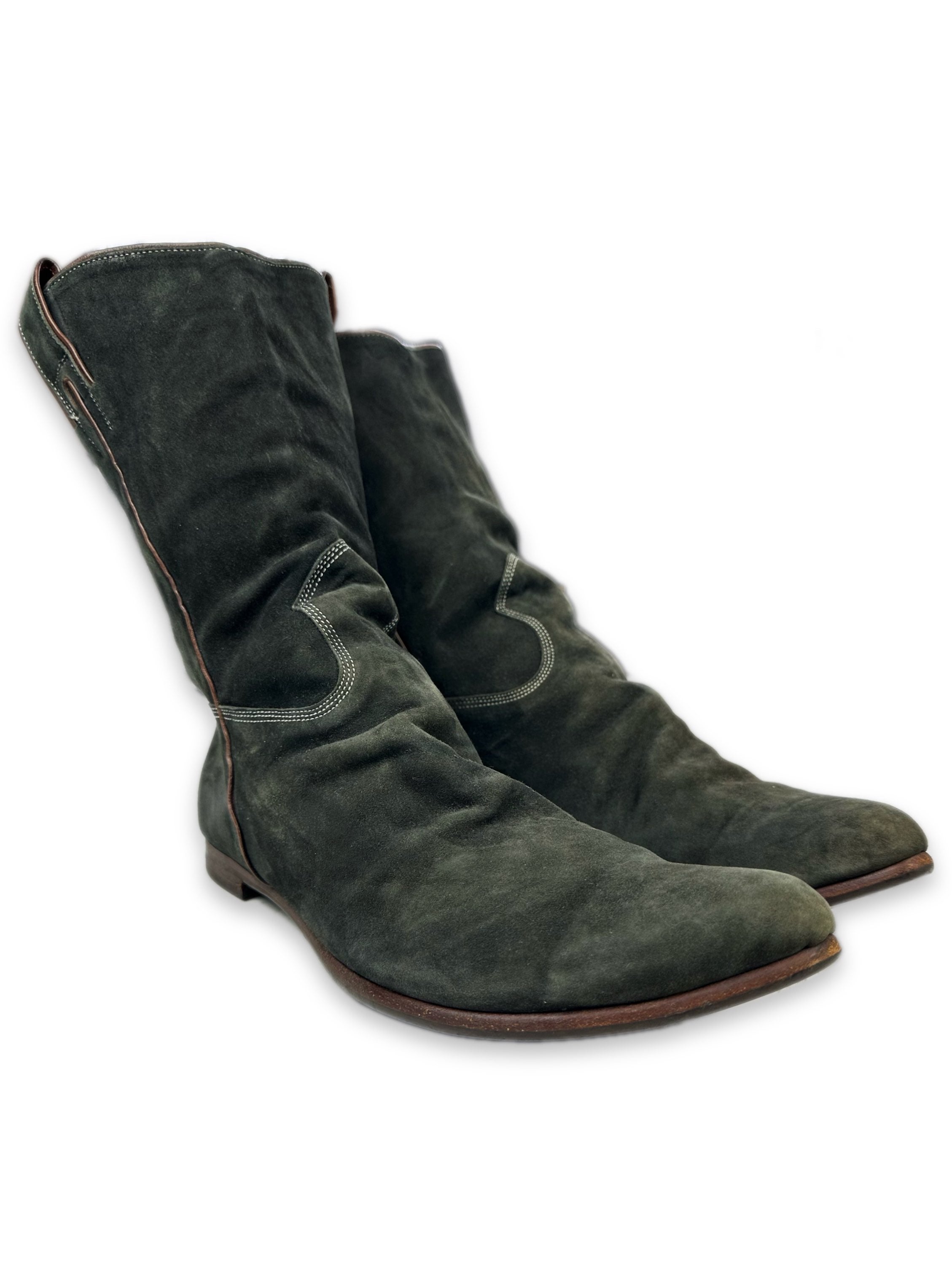 Mihara Yasuhiro Forest Green Fleur Cut Suede Boots