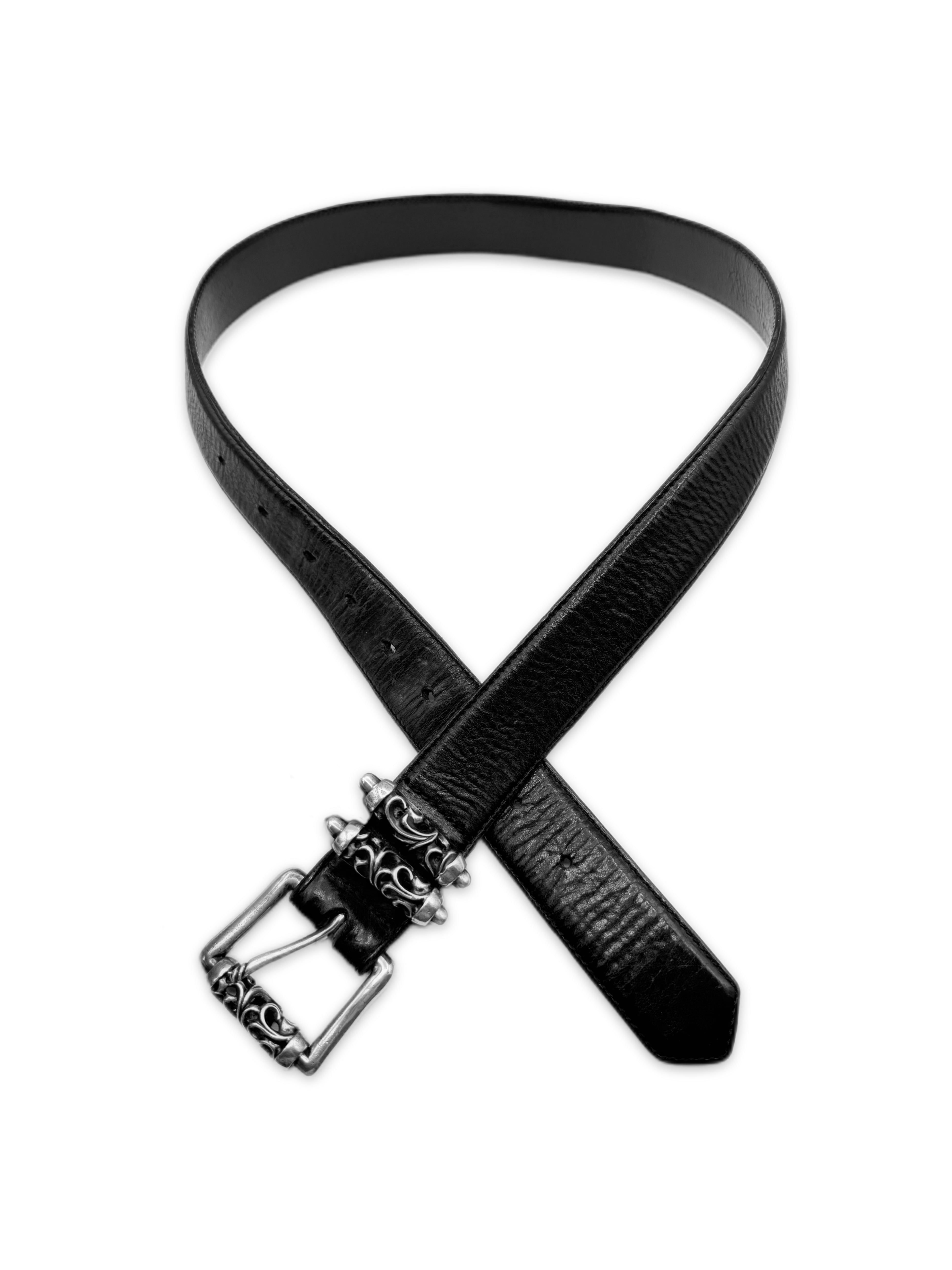 Chrome Hearts Double Roller Black Leather .925 Silver Belt