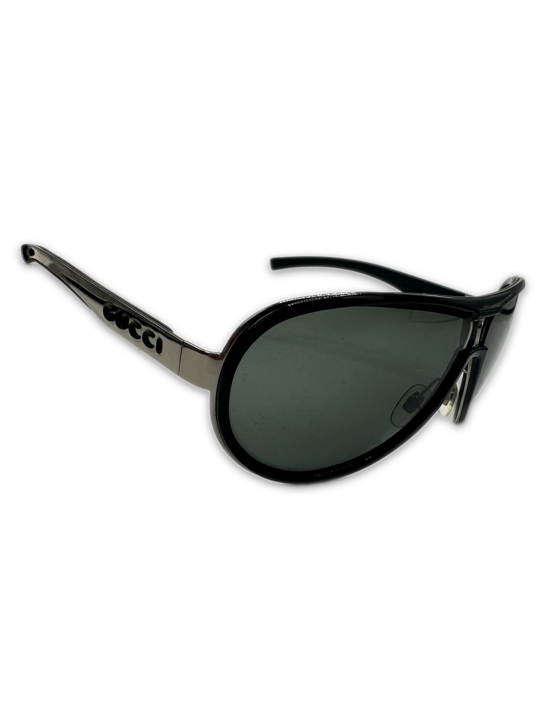 00s Gucci Aviator Frame Green Tint Metal Logo Sunglasses