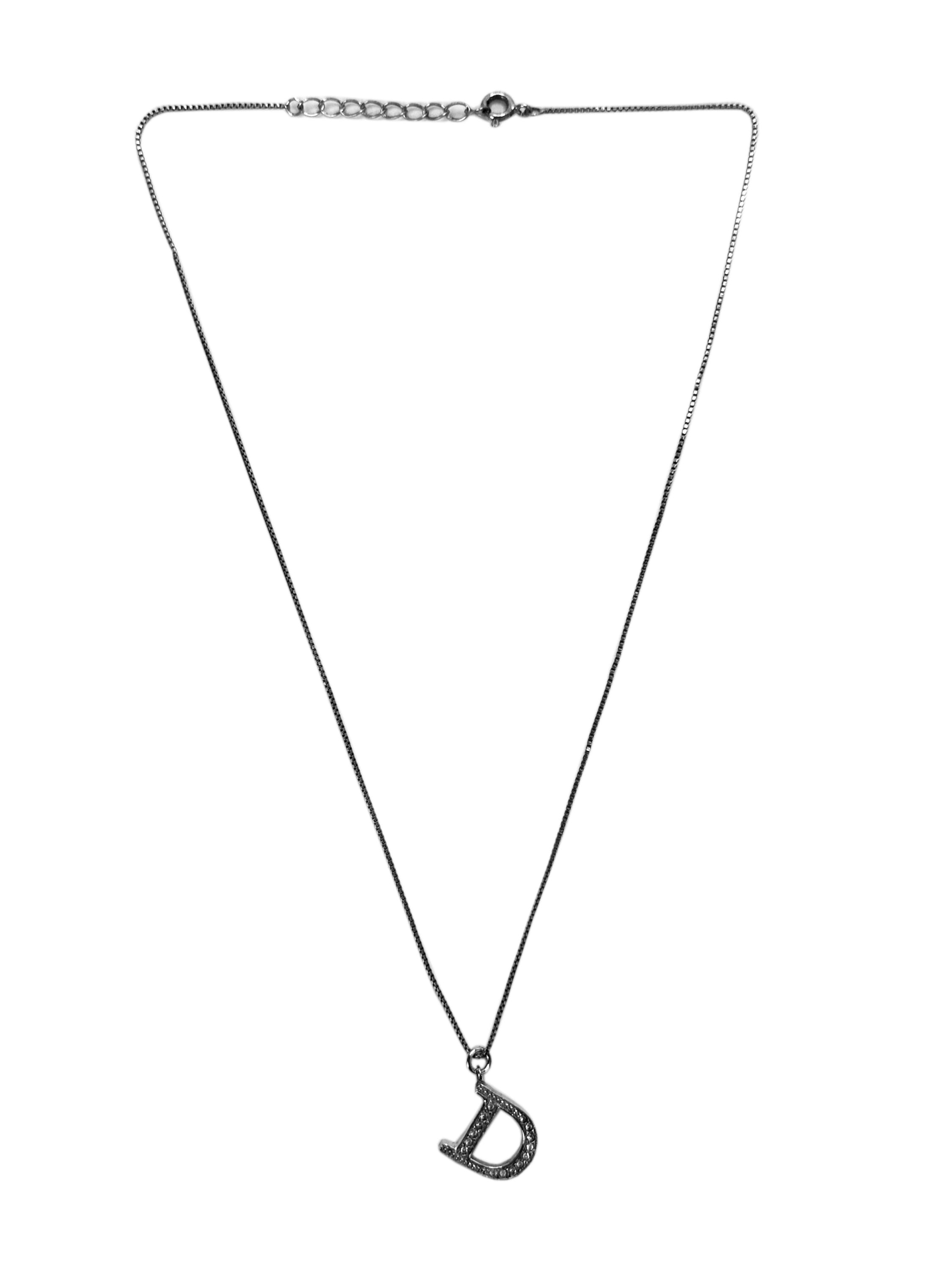 00s Dior Swarovski Crystal ‘D’ Motif Silver Necklace