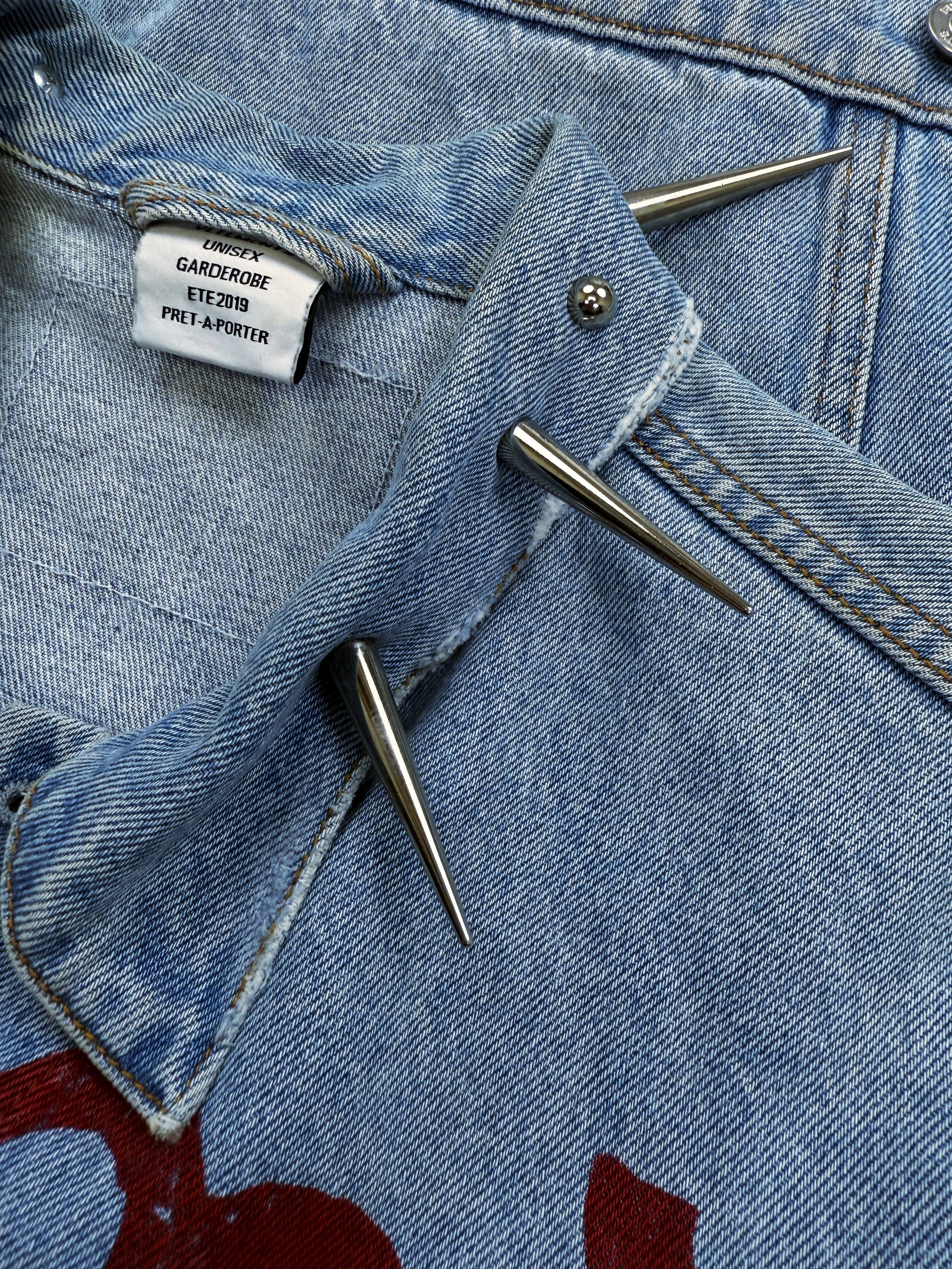 SS19 Vetements Spiked Collar ‘Graffiti’ Blue Denim Jacket