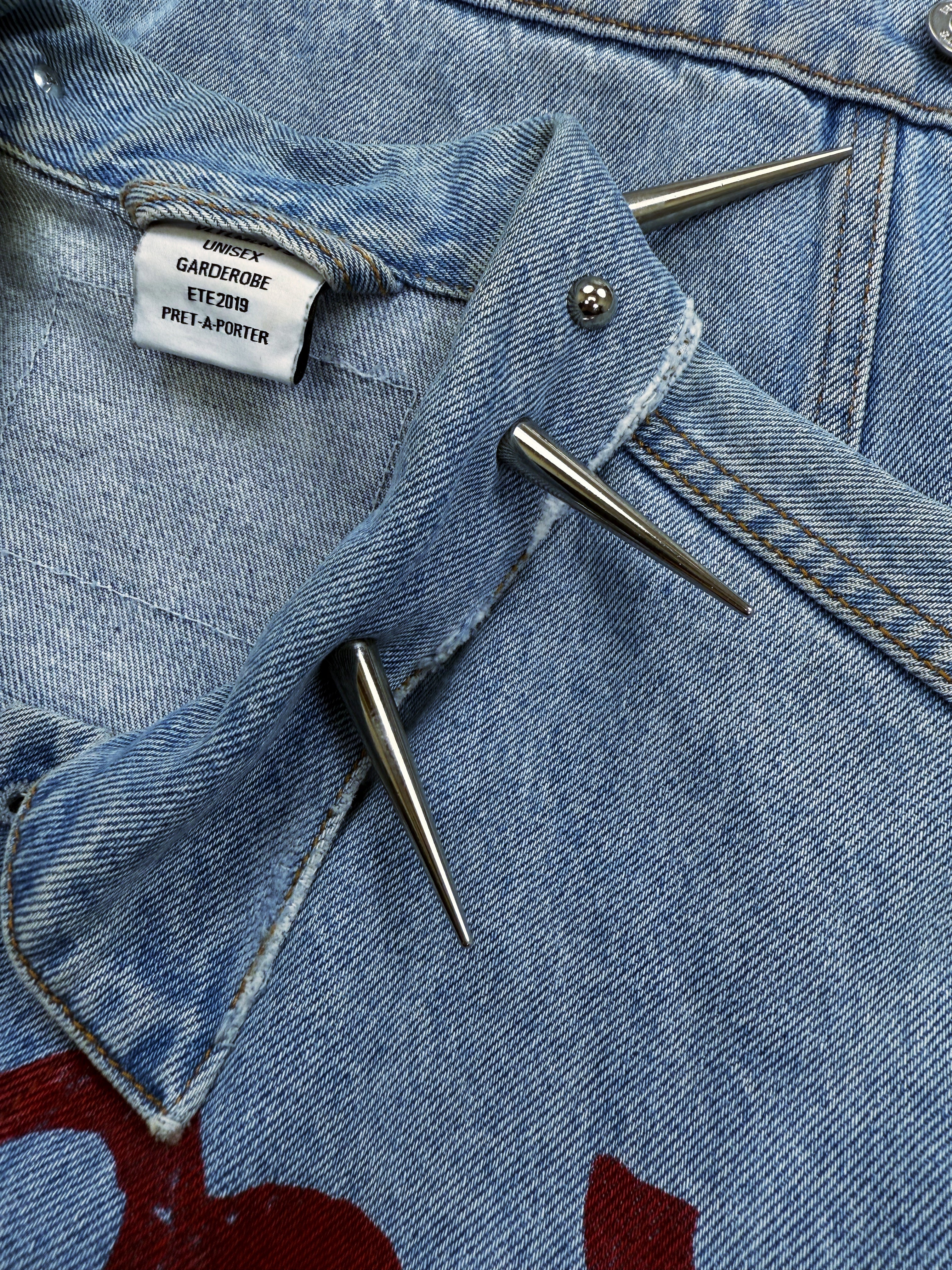 SS19 Vetements Spiked Collar ‘Graffiti’ Blue Denim Jacket