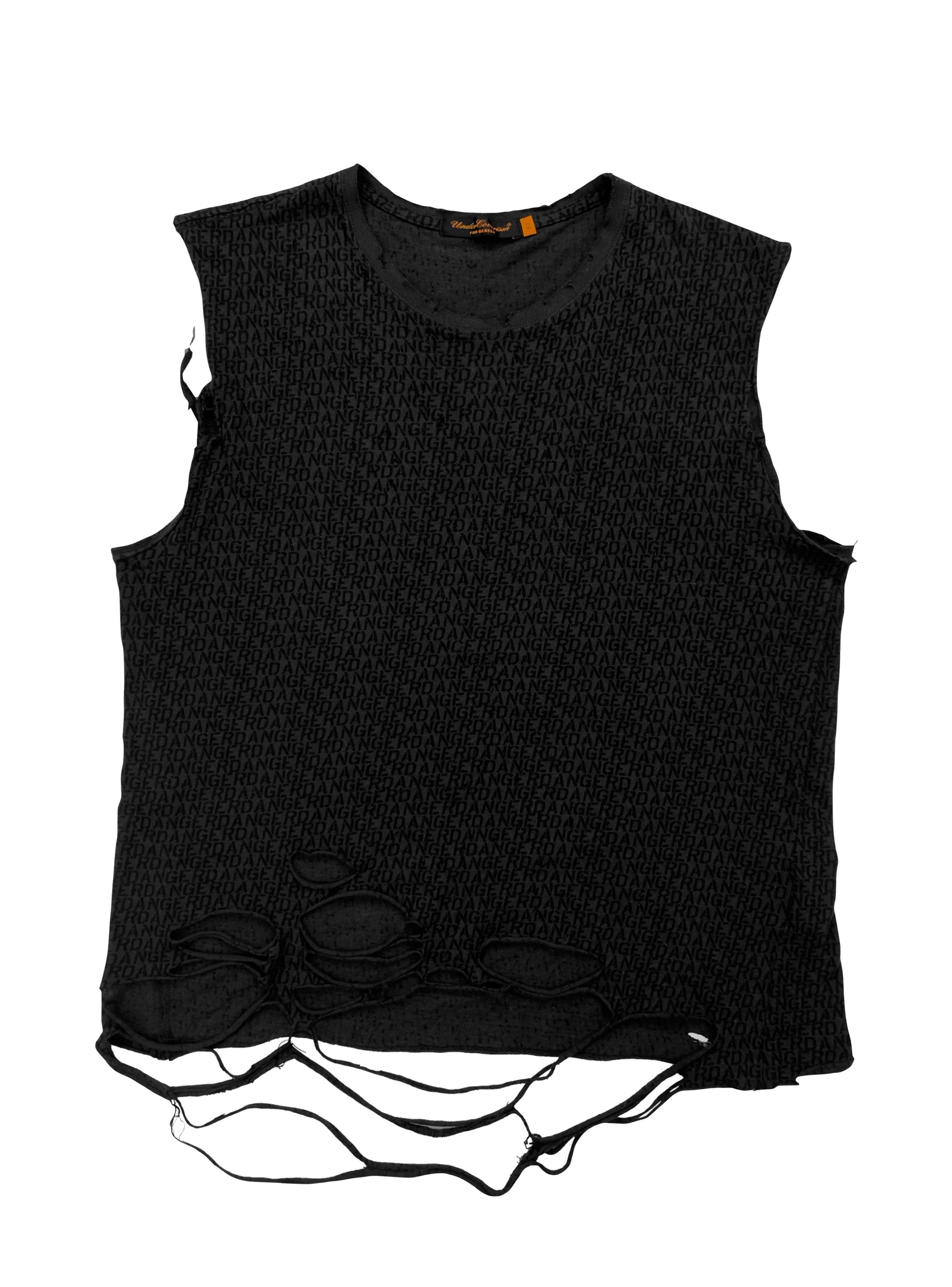 AW05 Undercover “Danger” Thrashed Full Print Script Tank Top