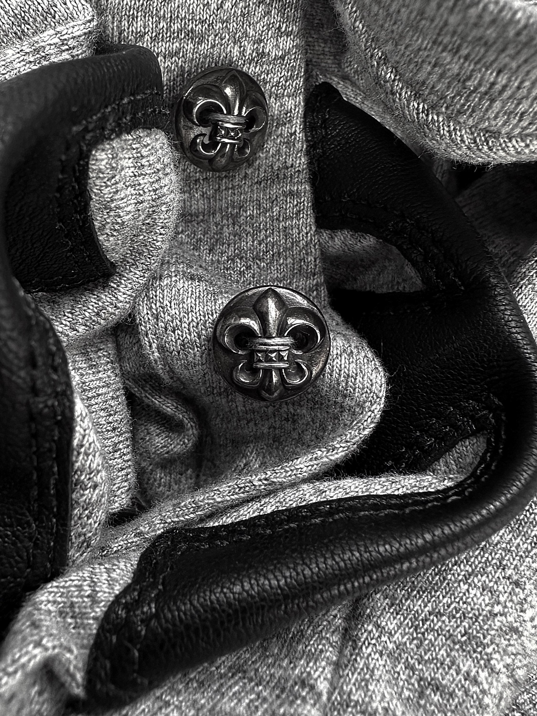 Chrome Hearts Double ‘Cross’ Patch Leather Henley Long Sleeve