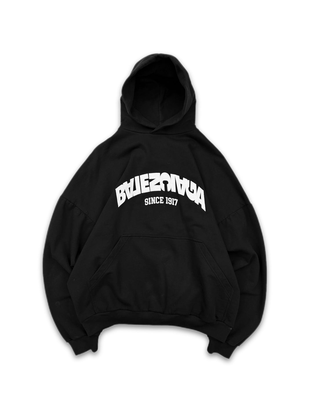 AW23 Balenciaga Collegiate Mirror Logo Black Heavy Weight Hoodie