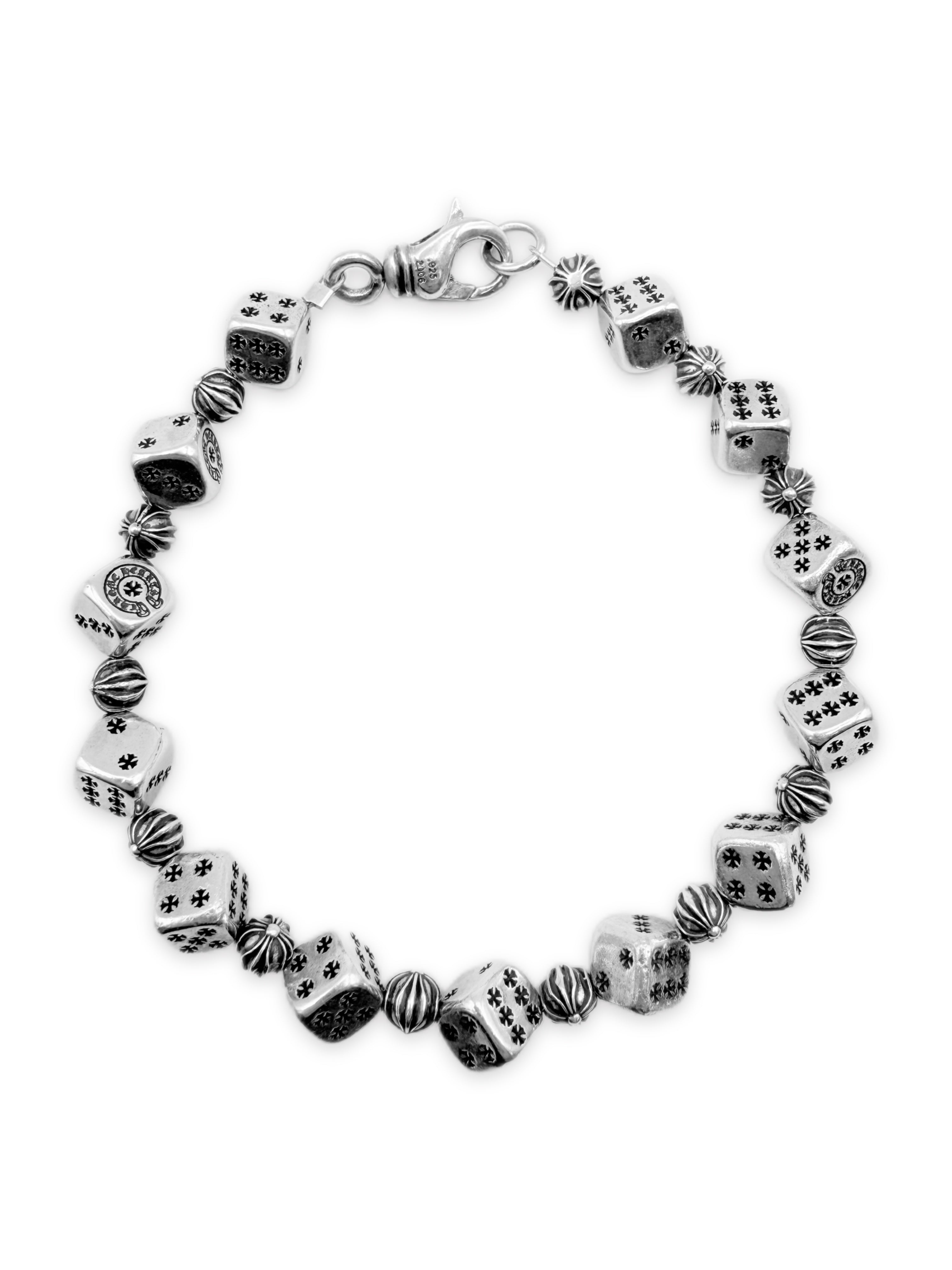 Chrome Hearts Dice Cross Ball 13 Link .925 Silver Bracelet