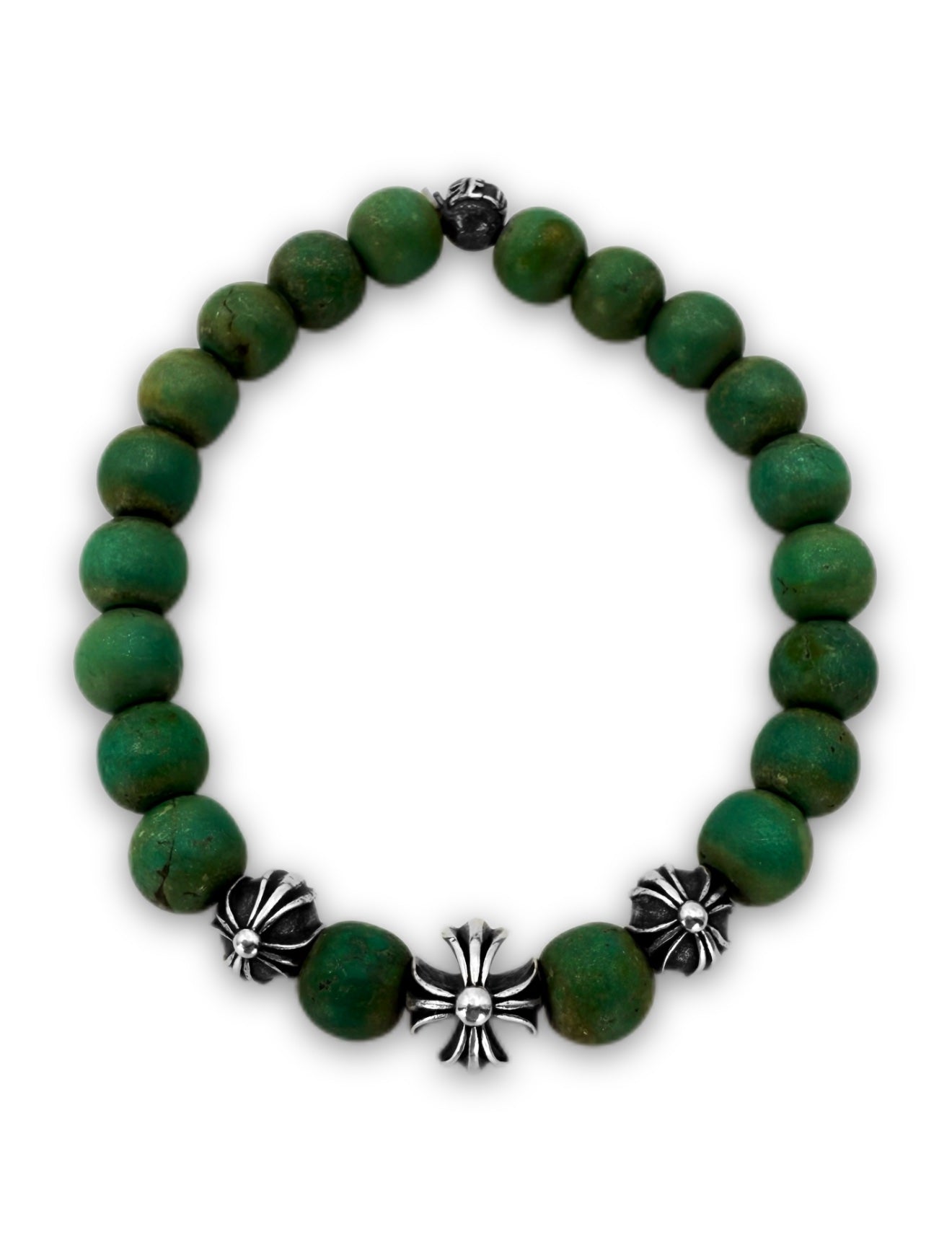 Chrome Hearts Jade Green ‘Plus’ .925 Silver Bead Bracelet