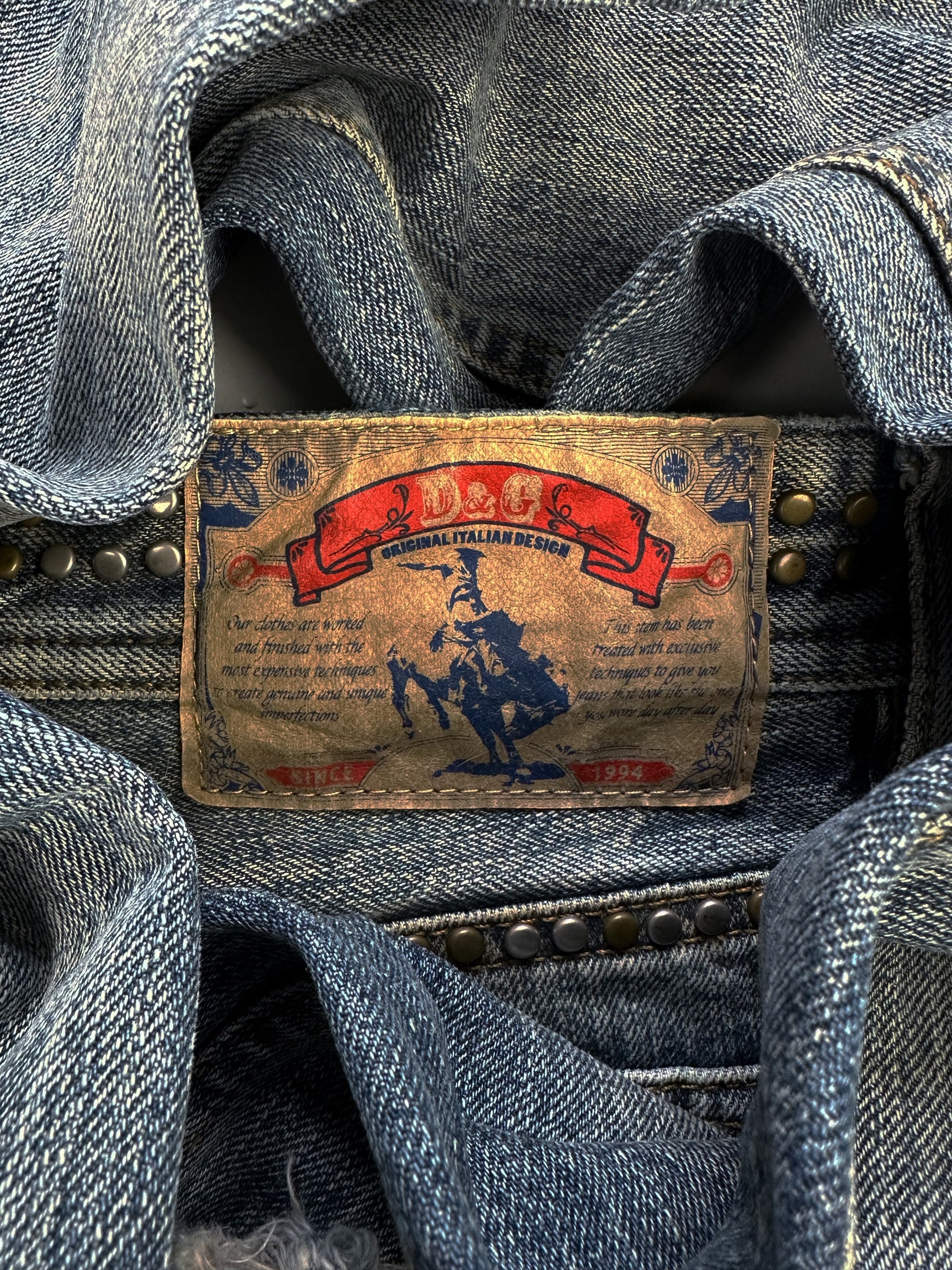 00s Dolce &amp; Gabbana Studded Wide Boot Cut Blue Wash Denim