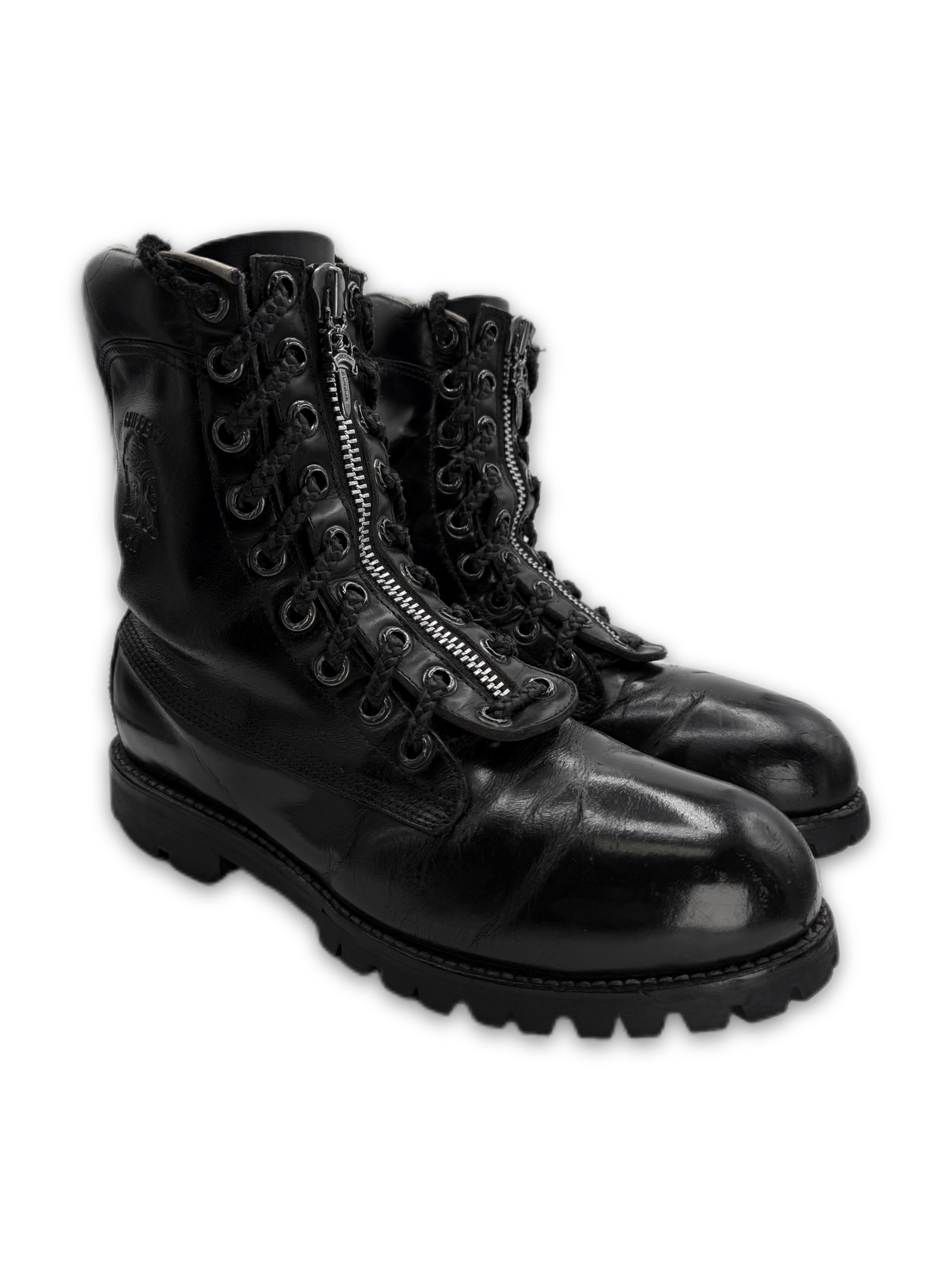 Chrome Hearts x Chippewa Front Dagger Zip Leather Fireman Boots