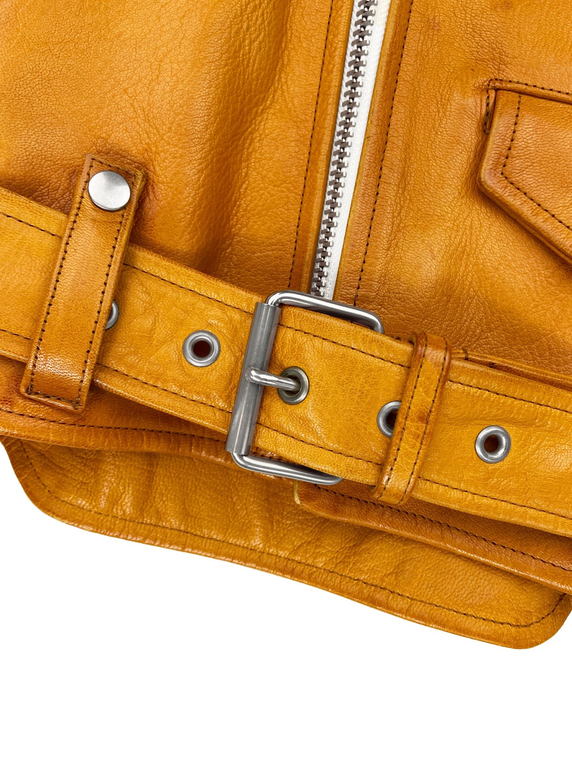 Blackmeans  Leather Asymmetric Belted Patina Biker Jacket