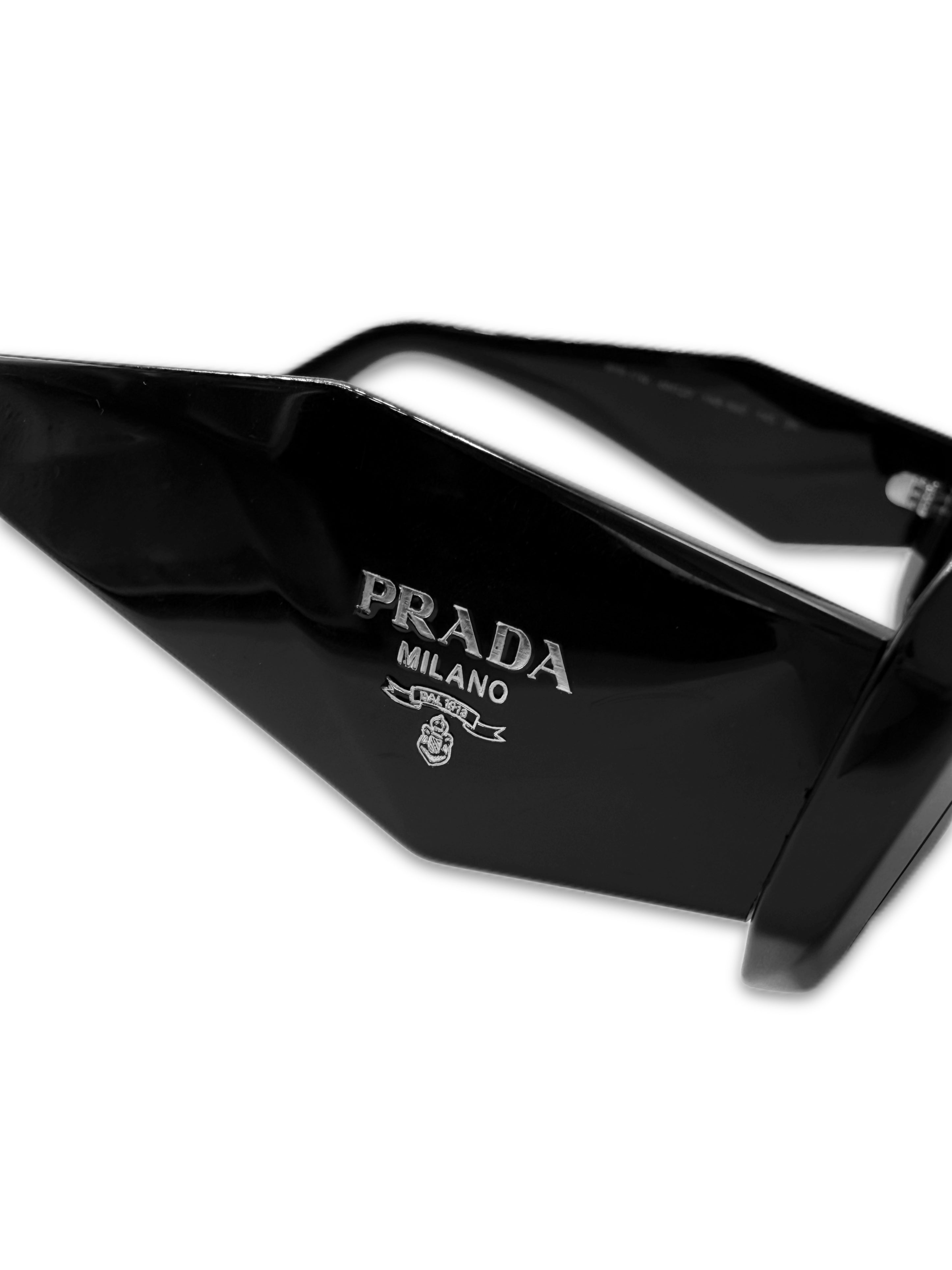 Prada Geometric Black Glossy Rectangular Sunglasses