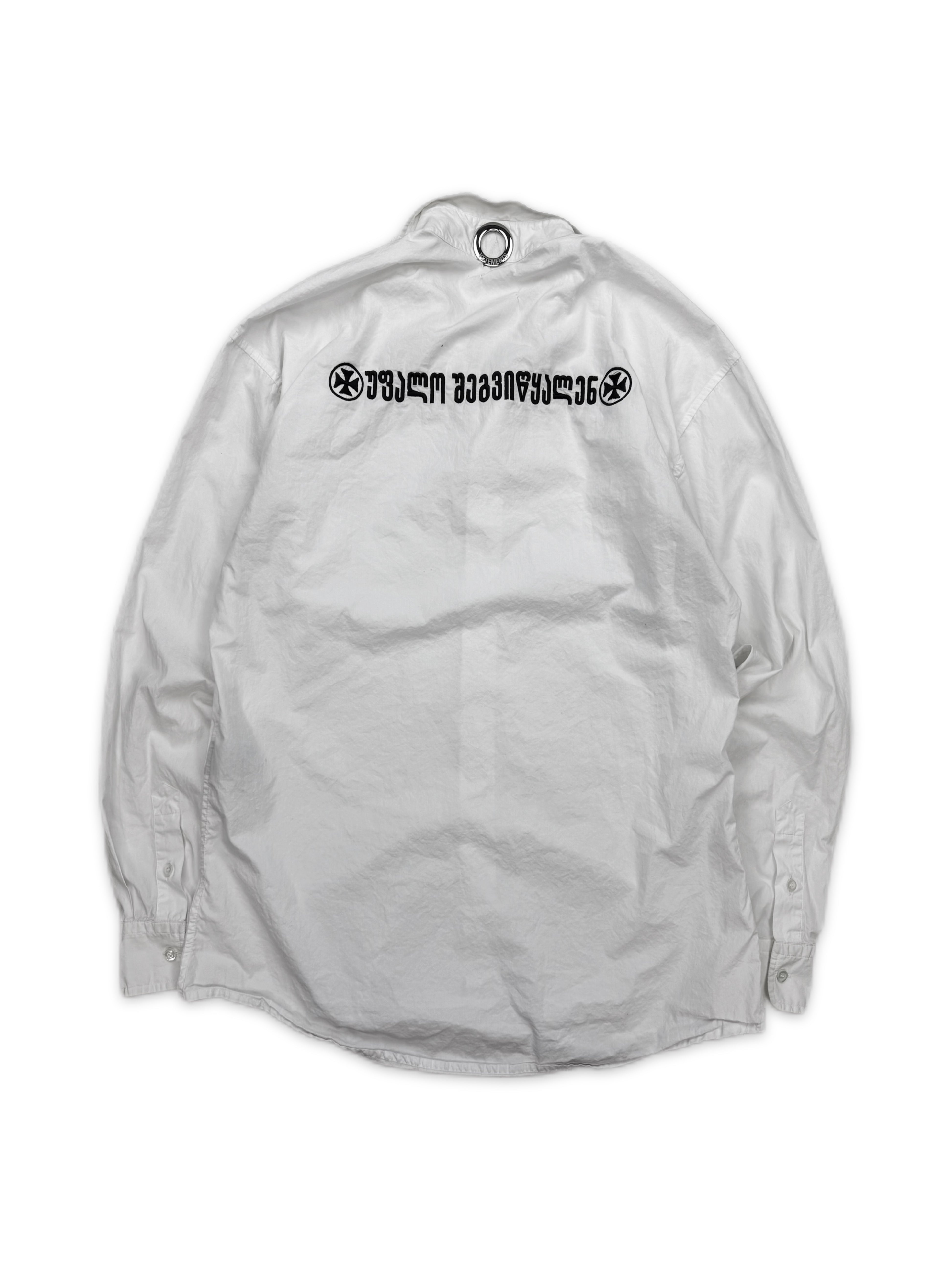 AW19 Vetements ‘Forgive Us’ Embroidered Button Up Shirt