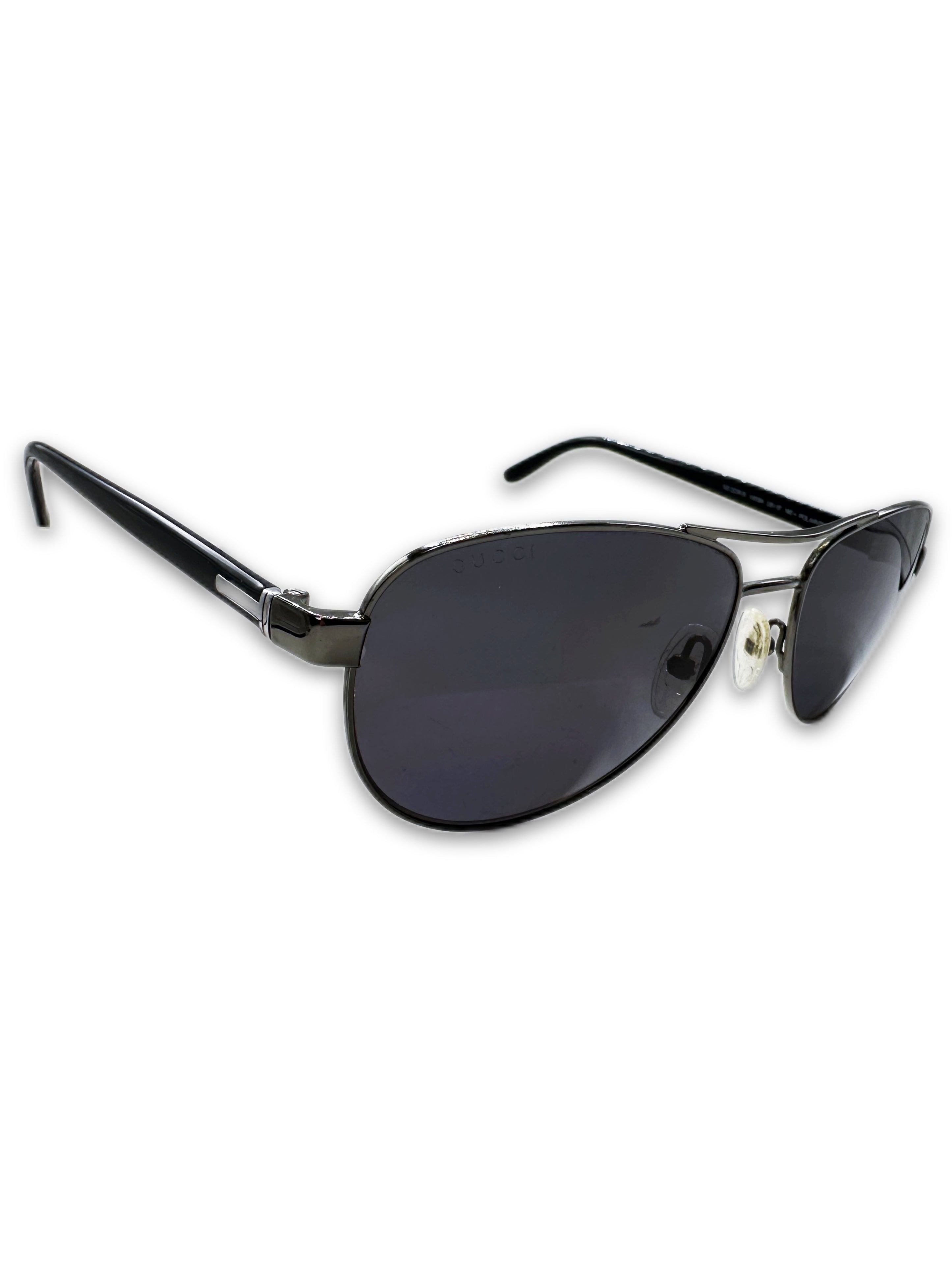 00s Gucci Aviator Blue Tint Metallic Logo Sunglasses