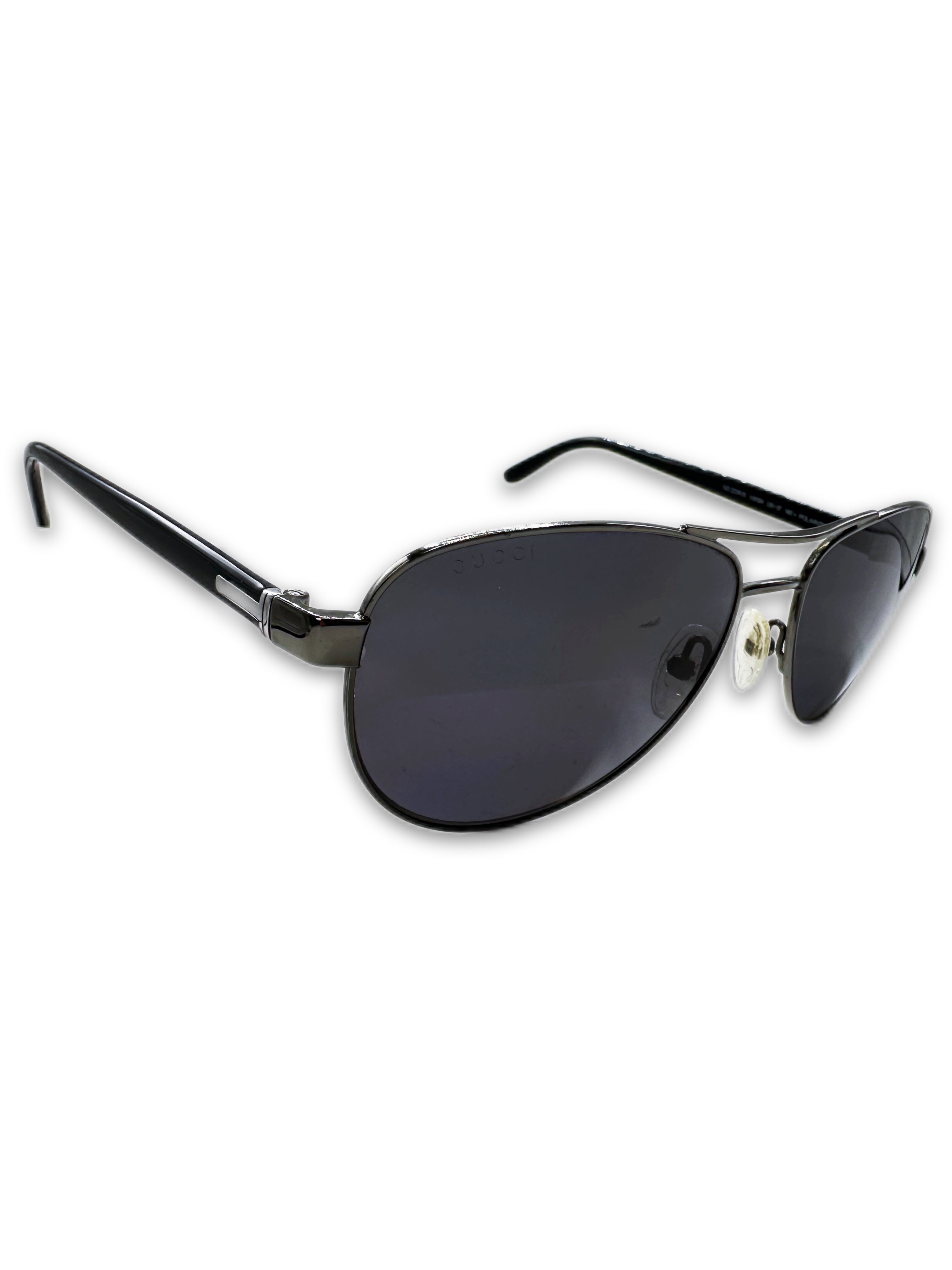 00s Gucci Aviator Blue Tint Metallic Logo Sunglasses