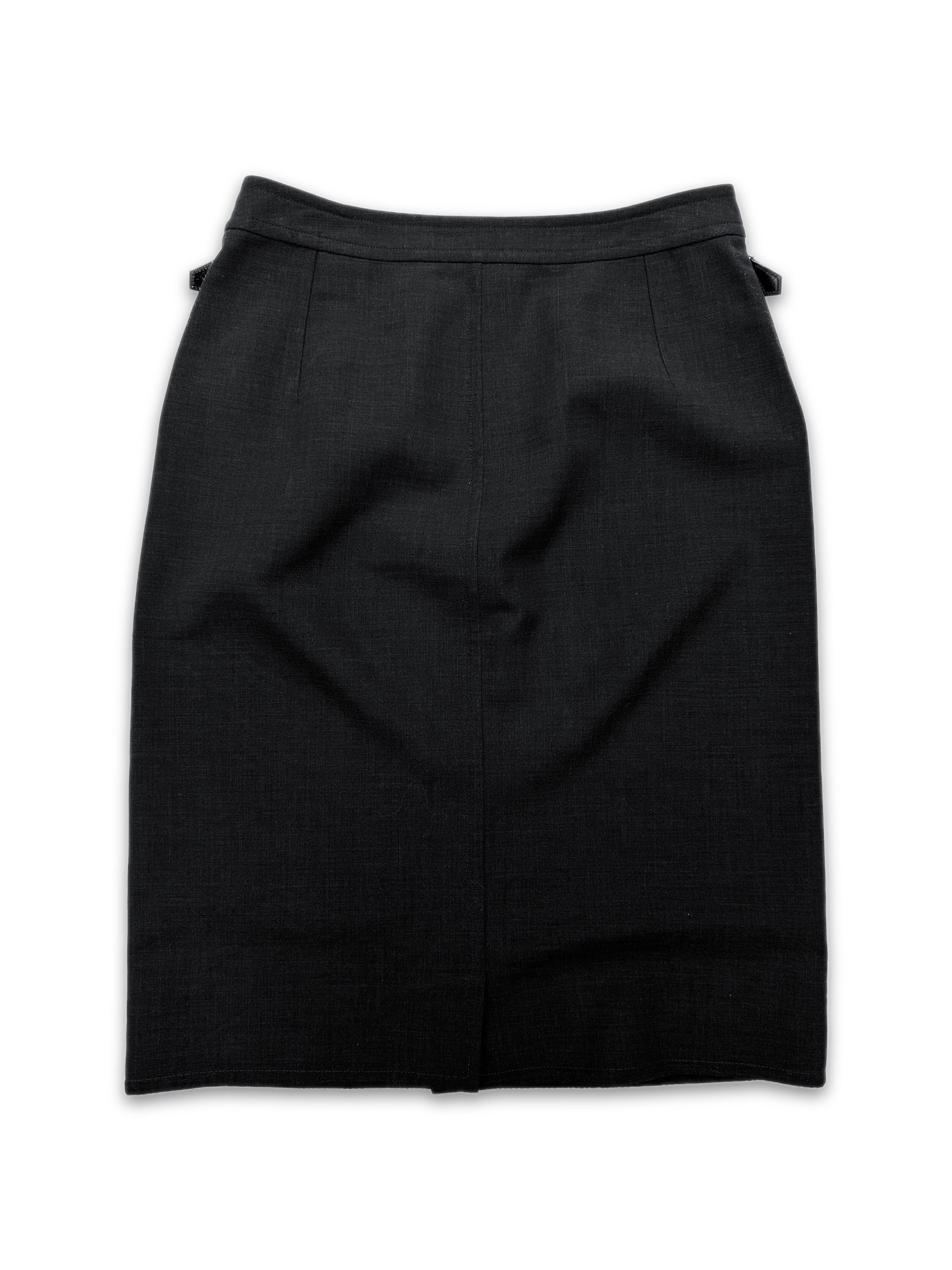 90s Hermès by Martin Margiela ‘H’ Button Black Mid Length Skirt