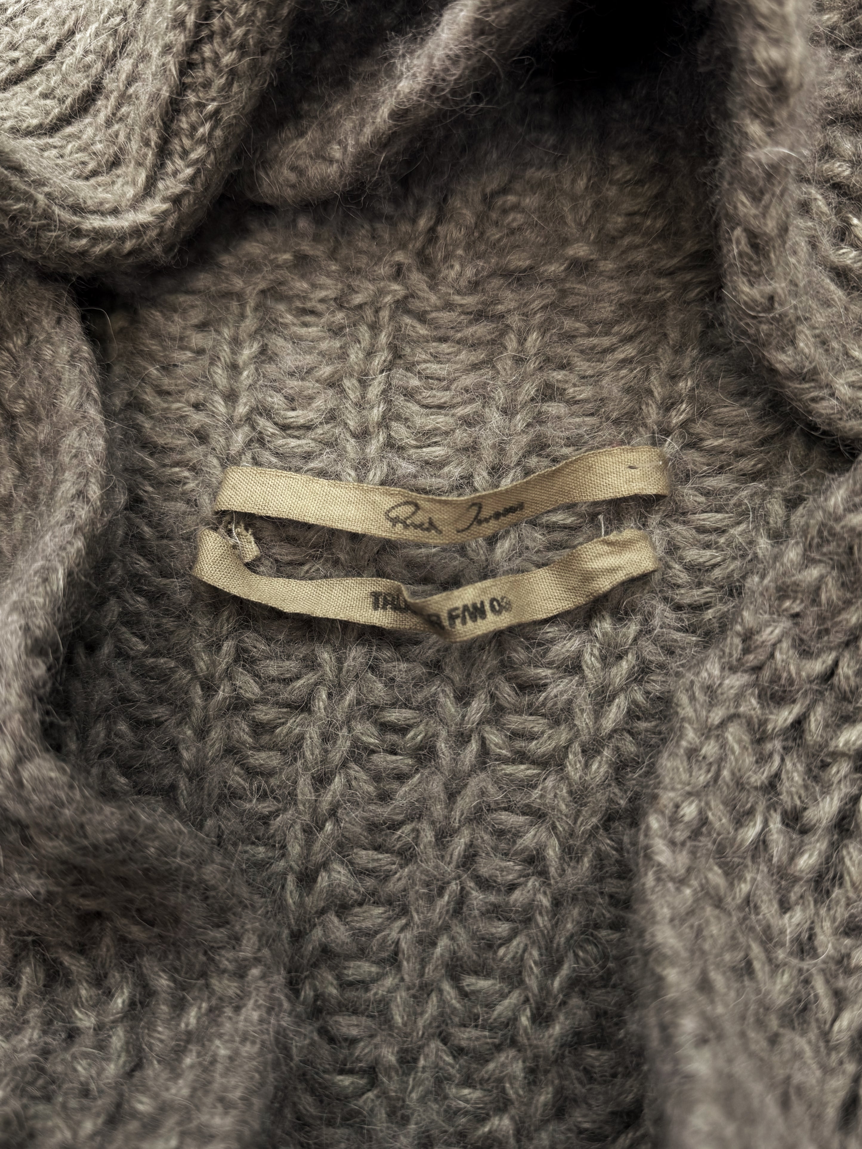 AW03 Rick Owens ‘Trucker’ Loose Gauge Beige Knit Hooded Sweater