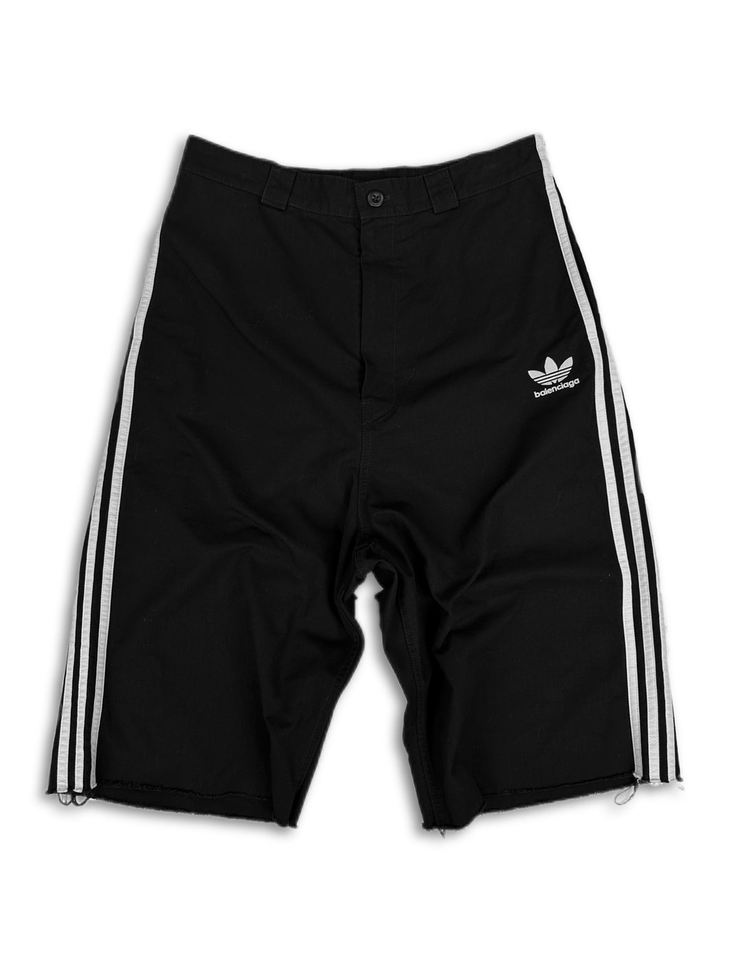 AW22 Balenciaga x Adidas Black ‘Three Stripe’ Distressed Shorts