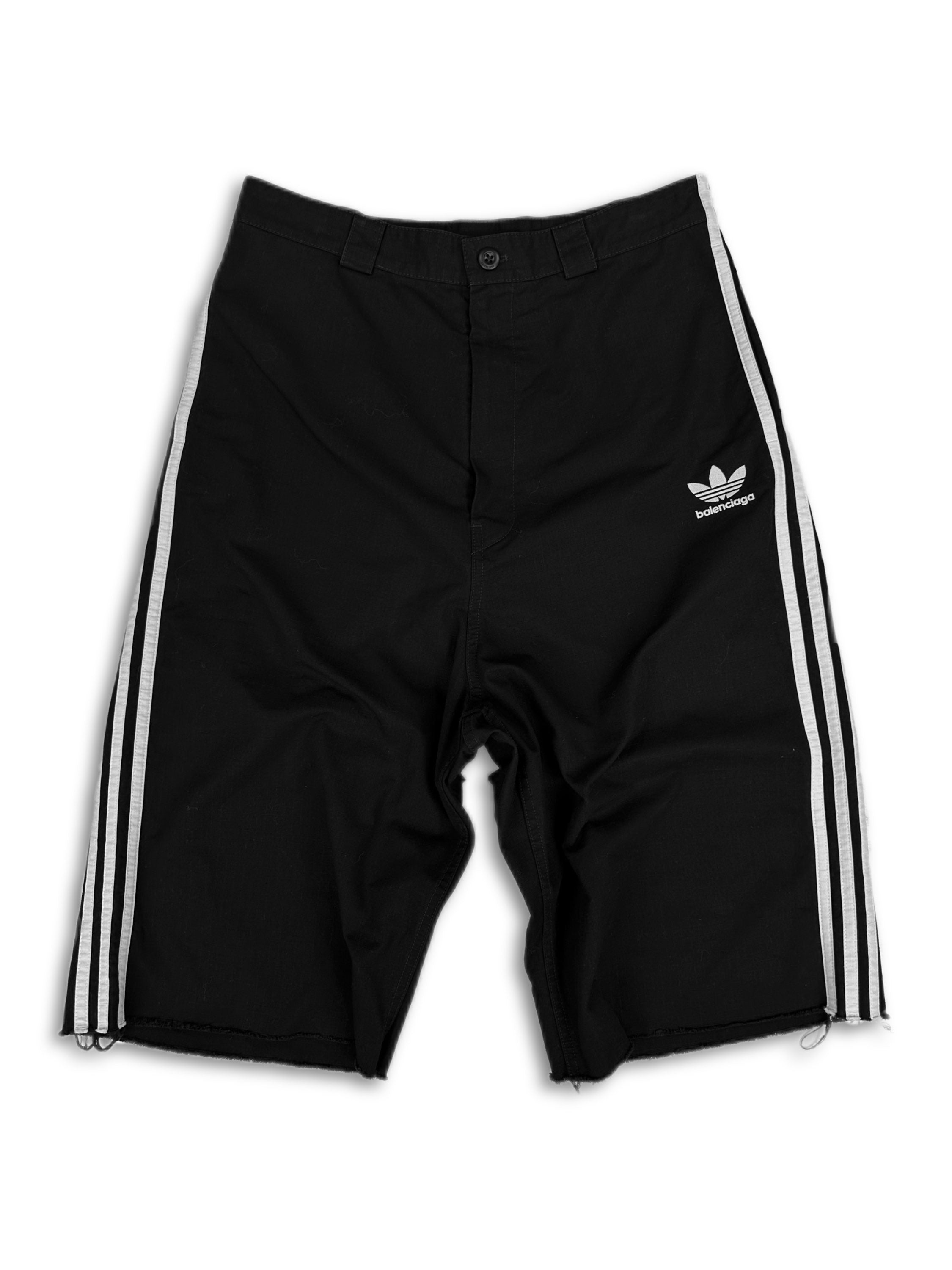 AW22 Balenciaga x Adidas Black ‘Three Stripe’ Distressed Shorts