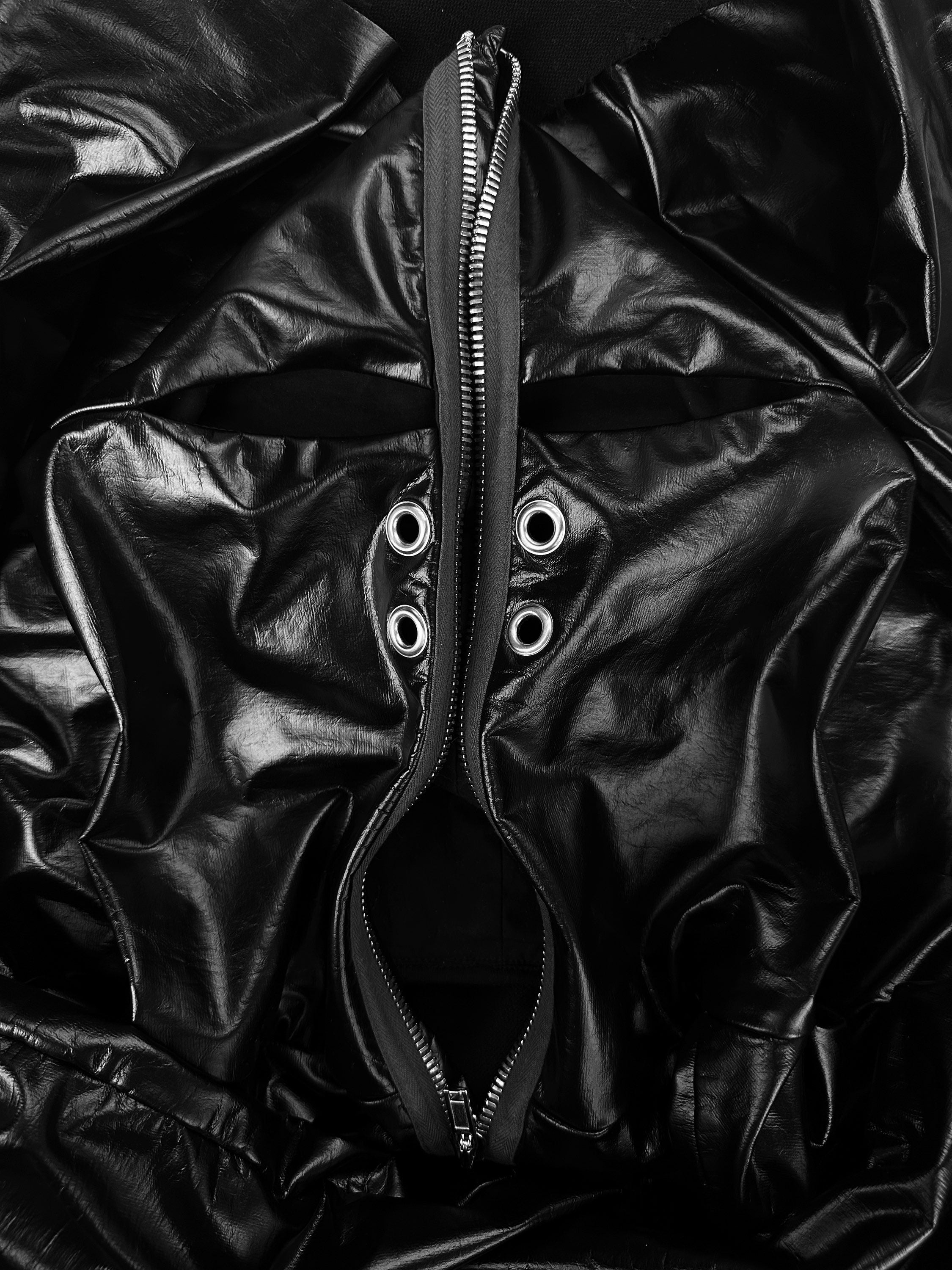 AW22 Rick Owens ‘Gimp’ Mask Black Leather Full-zip Jacket