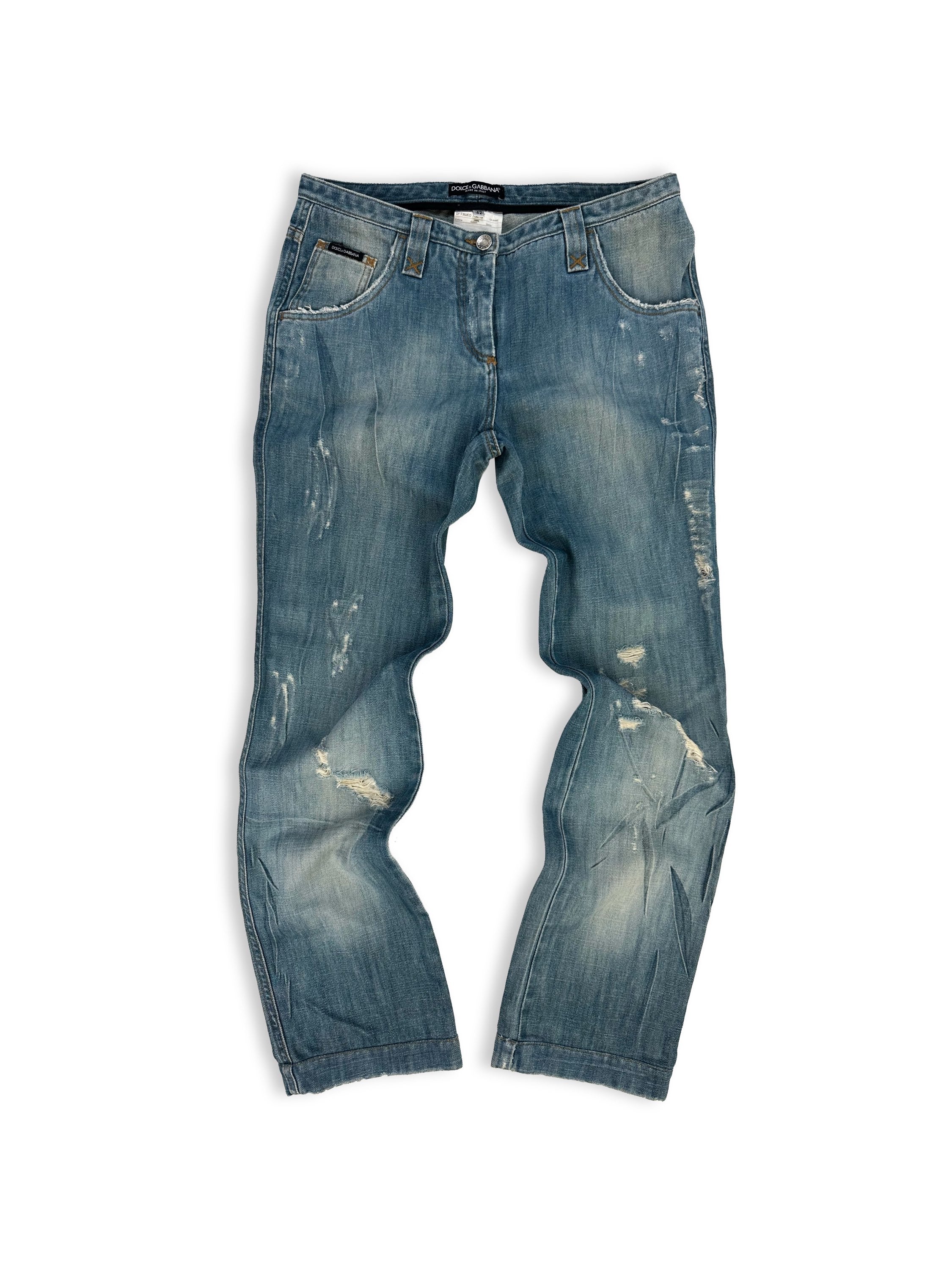Dolce & Gabbana Blue Wash Distressed Flared Denim