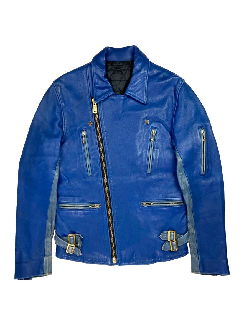 Blackmeans Double Rider Two Tone Zipped Leather Biker Jacket