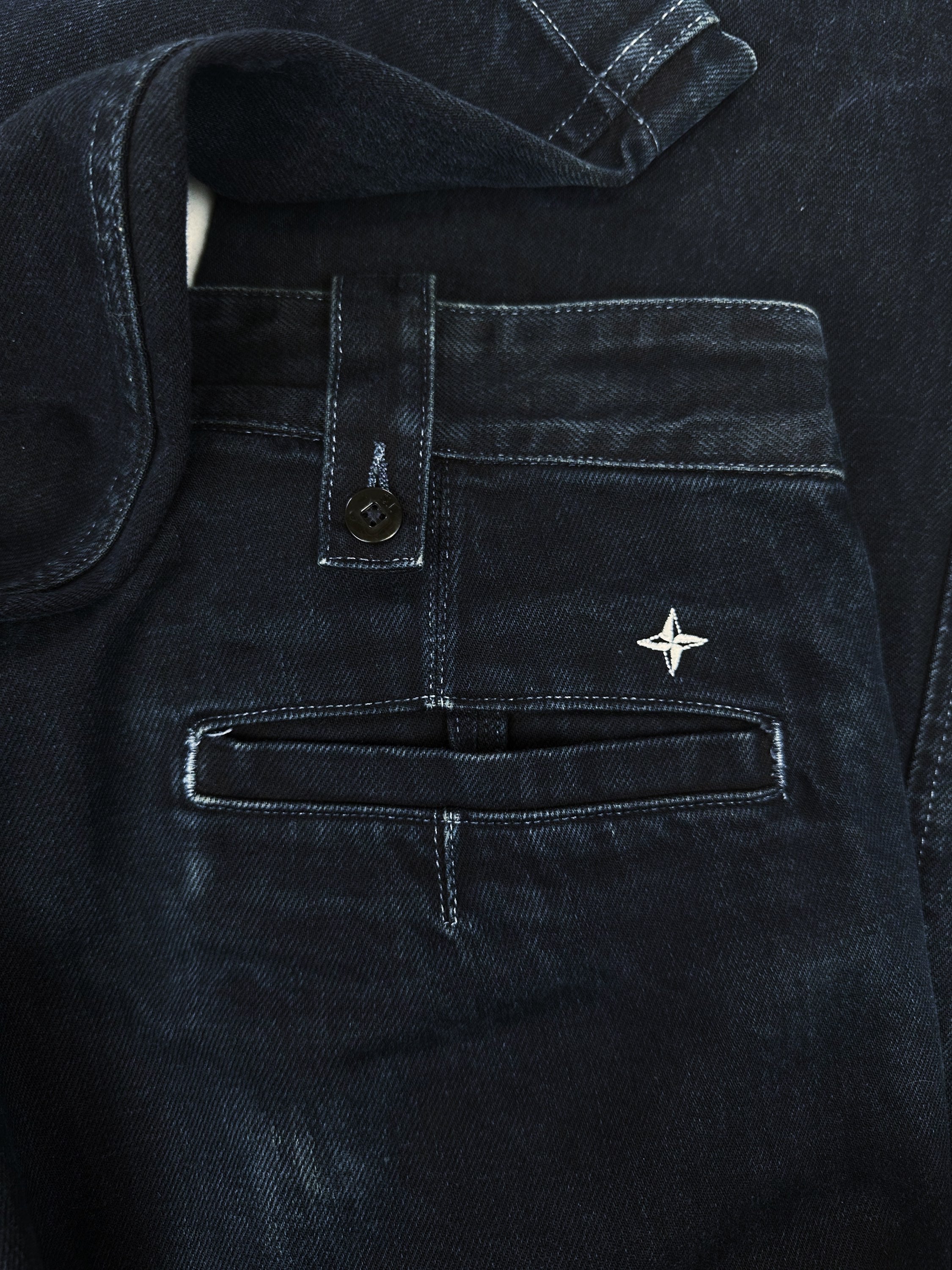 00s Stone Island Embroidered Wide Cut Indigo Cargo Pants