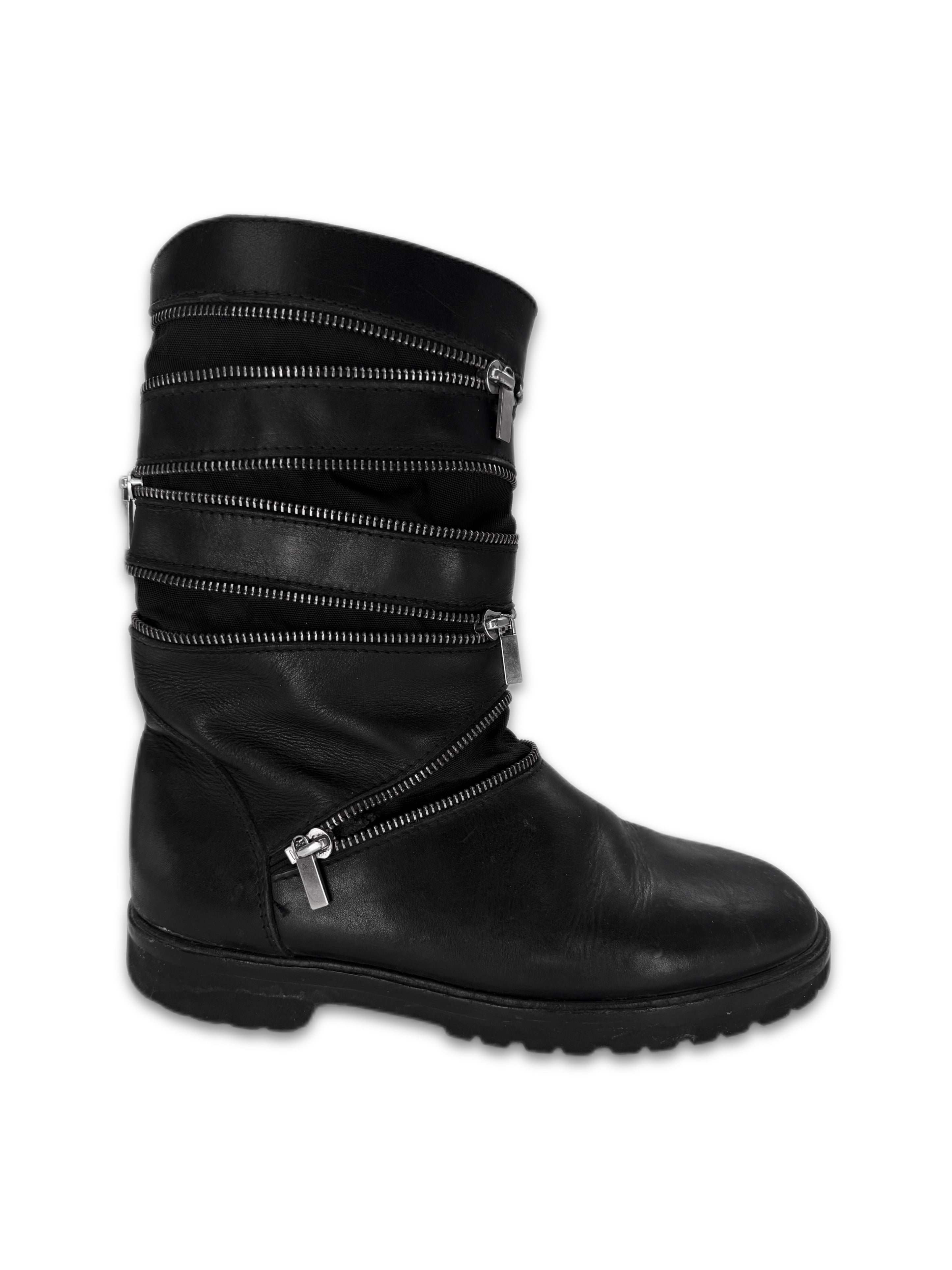 AW06 Raf Simons ‘Accordion’ Multi-zip Black Leather Boots