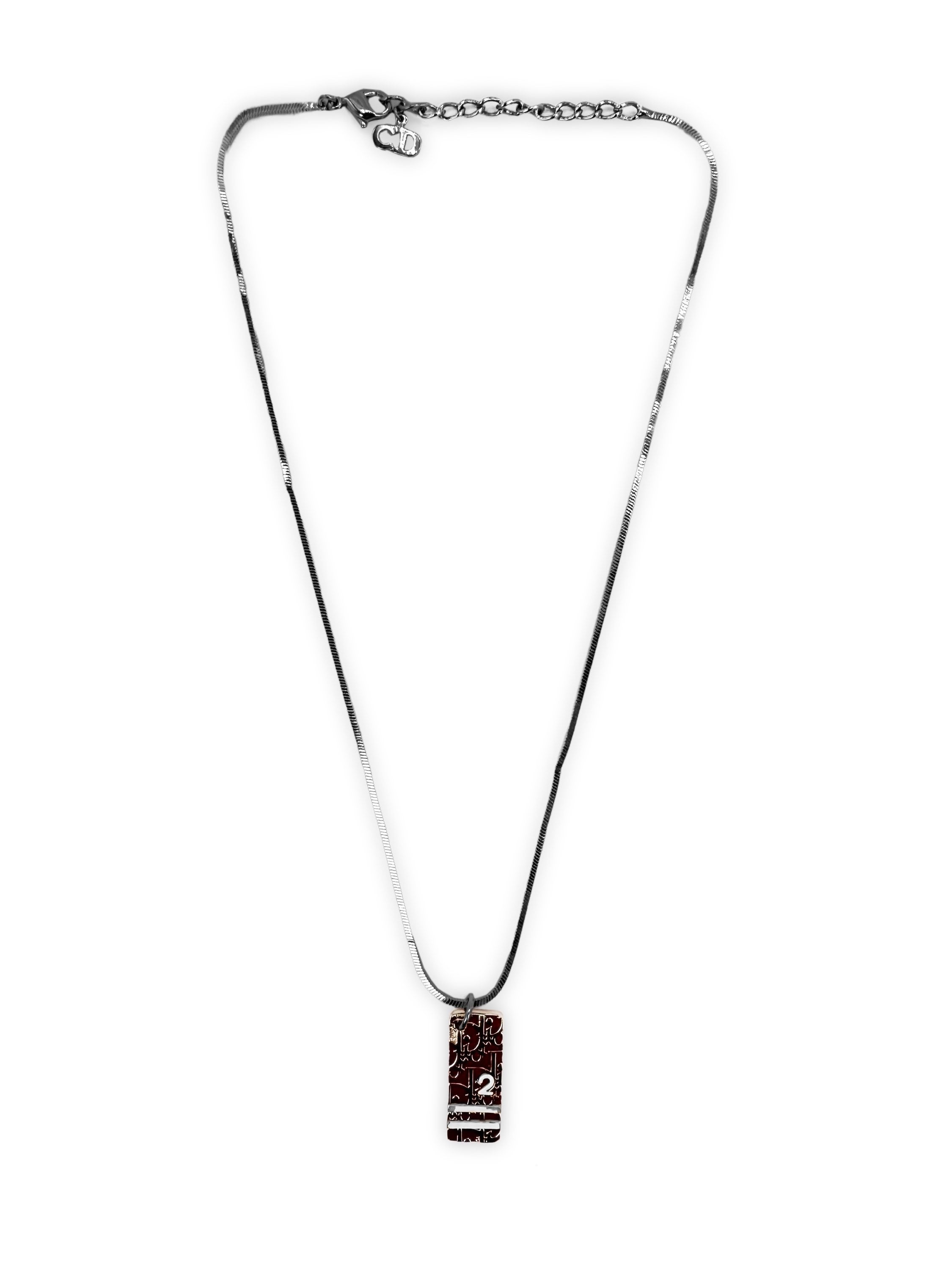 00s Dior ‘2’ Burgundy Trotter Monogram Necklace