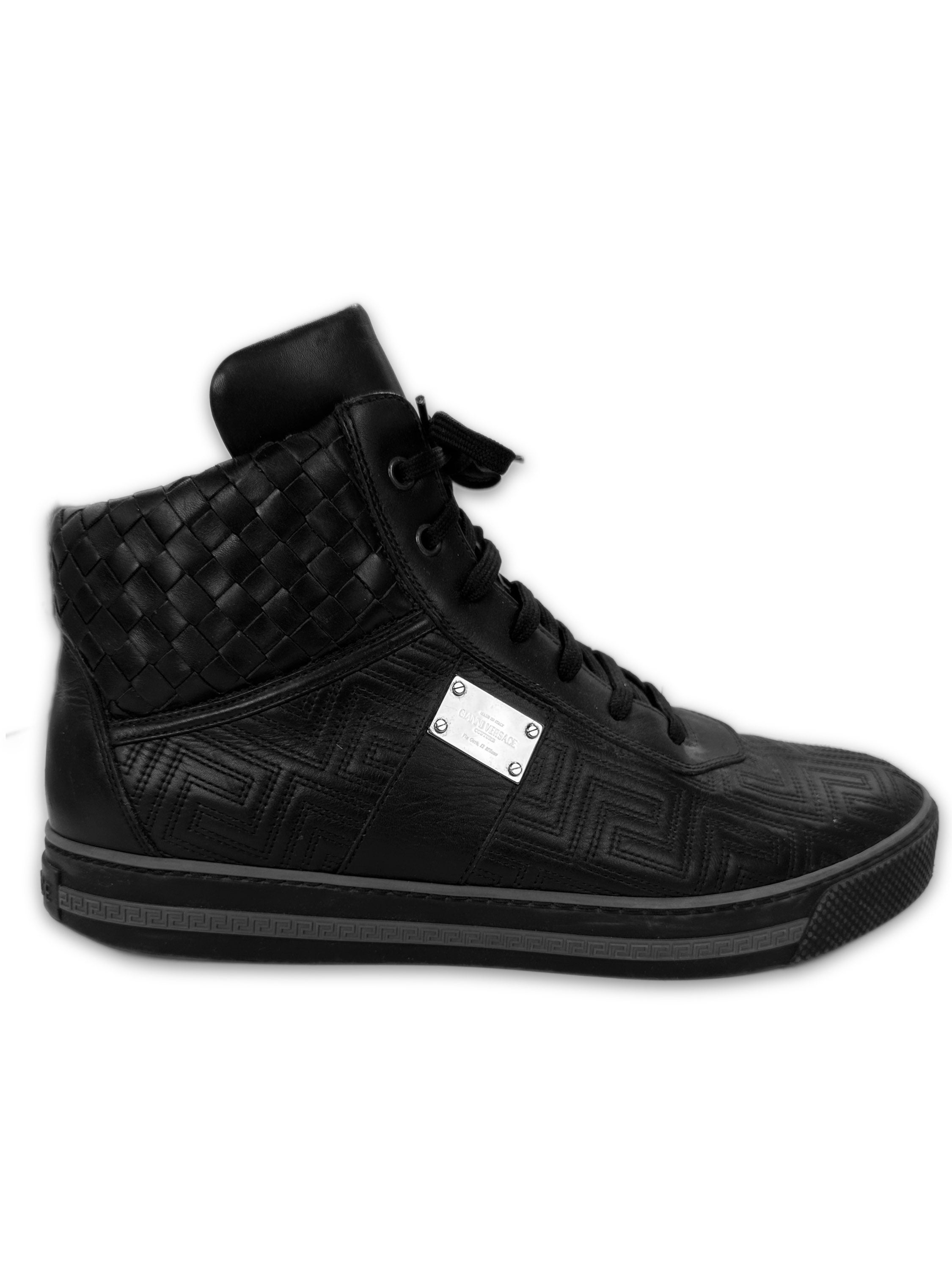 00s Versace Black Medusa Logo Leather Hi-top Sneakers